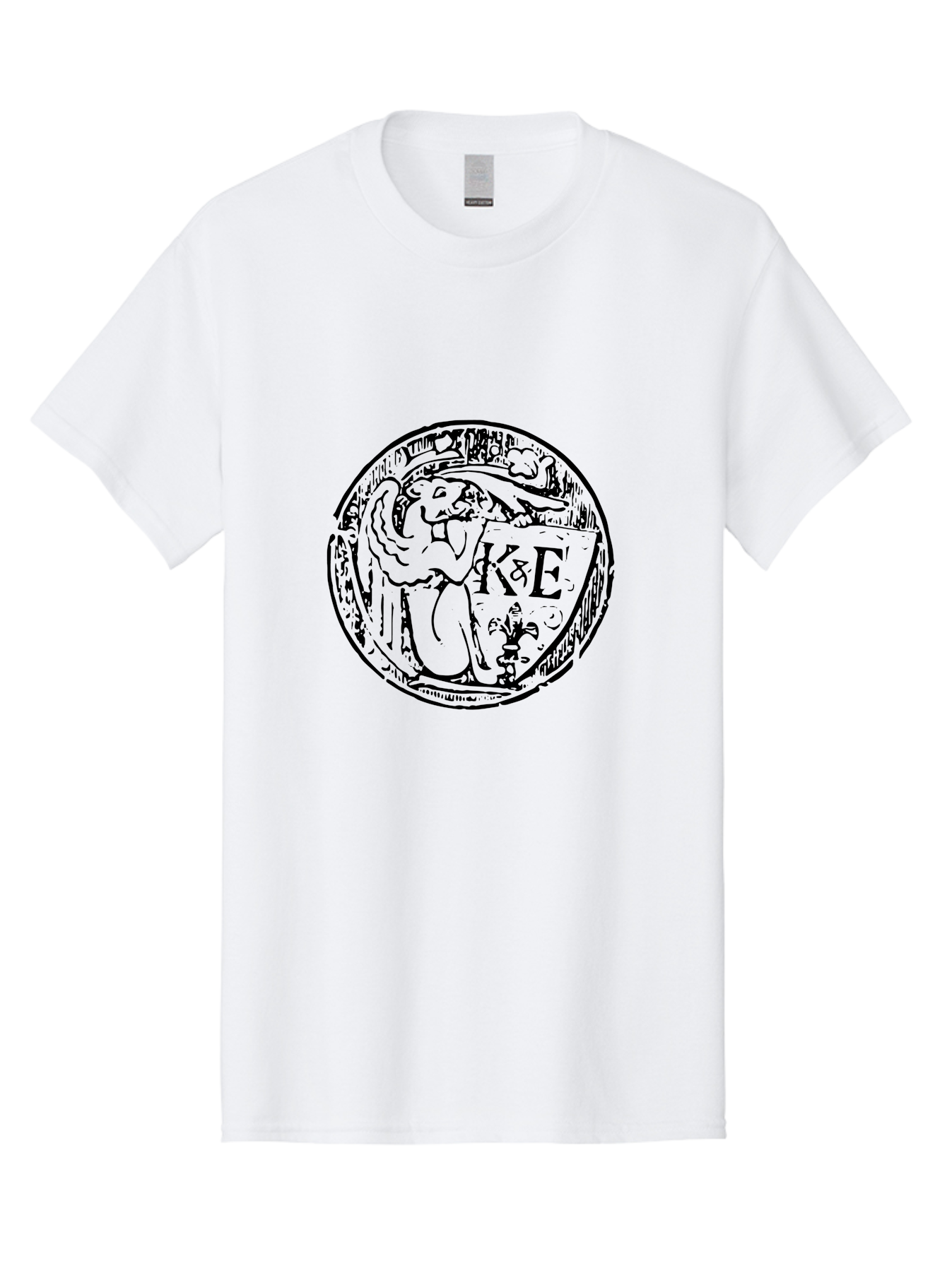 Ke-Logo Men'S Graphic Tee, 100% Cotton, Comfortable Casual Summer Wear, Machine Washable, Black Logo, Angel Holding Shield, 'Ke' Emblem, Circular Design, Mystical Symbol, Medieval Art, Gothic Style, Mysterious Figure, Artistic Logo - Aaa546