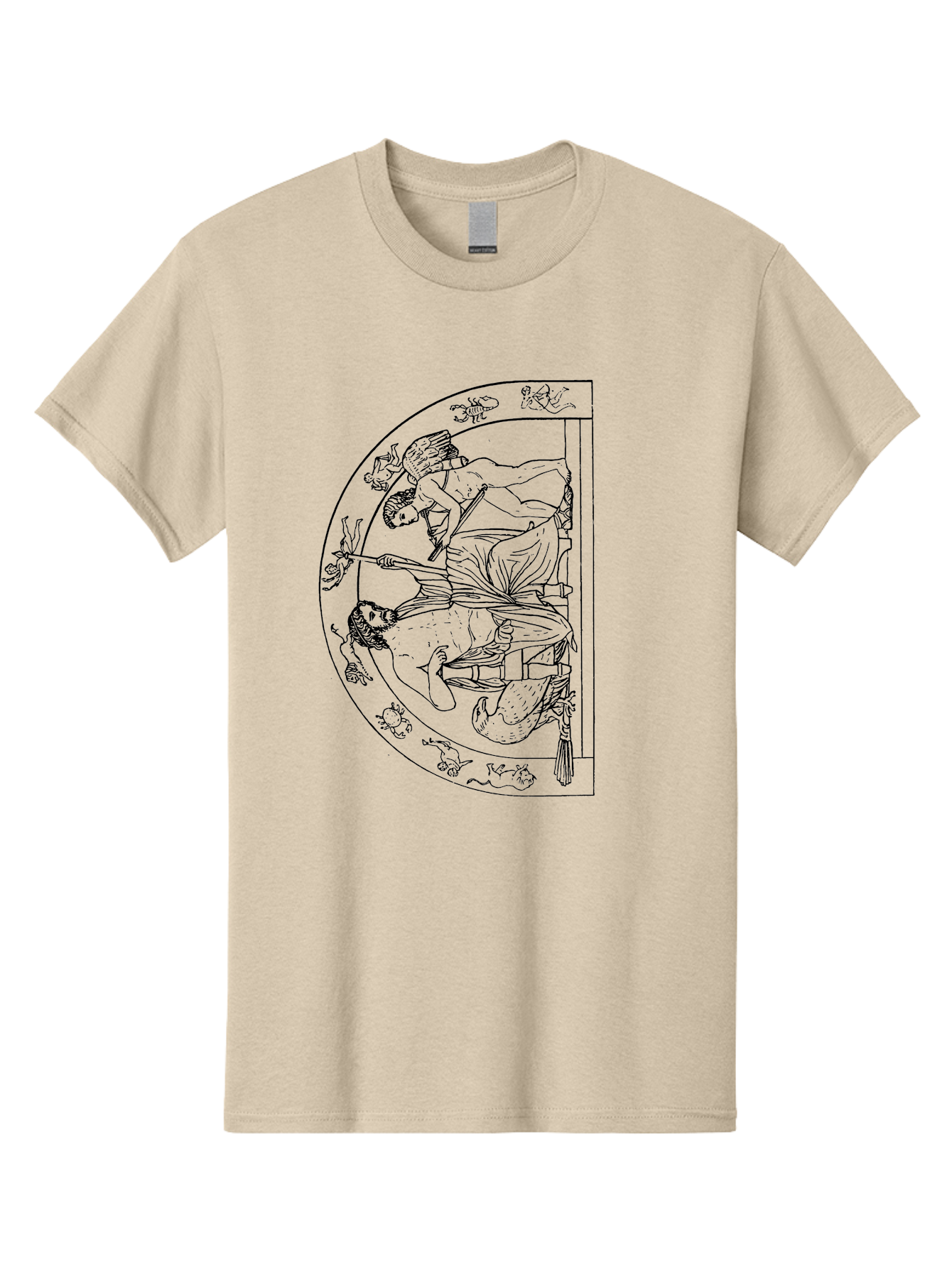 Letter-E-Illustration Men'S Graphic Tee, 100% Cotton, Comfortable Casual Summer Wear, Machine Washable, Ancient Greek Art, Warrior Battle Scene, Classical Mythology, Line Art, Historical Illustration, Mythological Creatures, - Aaa548