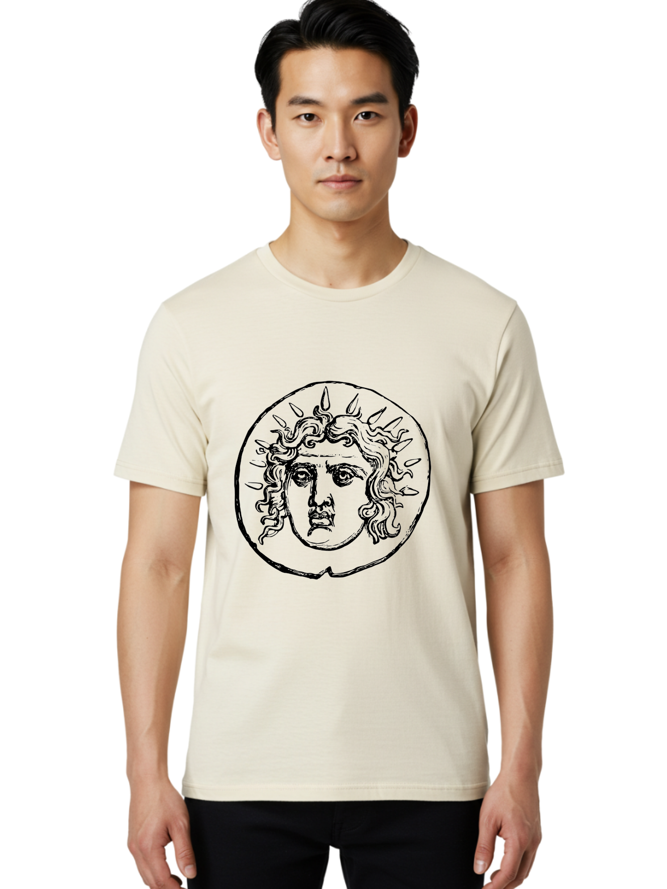 Medusa-Coin Men'S Graphic Tee, 100% Cotton, Comfortable Casual Summer Wear, Machine Washable, Medusa Head, Gorgon Myth, Curly Hair, Intense Gaze, Mythological Creature, Ancient Symbolism, Mystical Power, Gothic Style, Mythical Being, - Aaa550