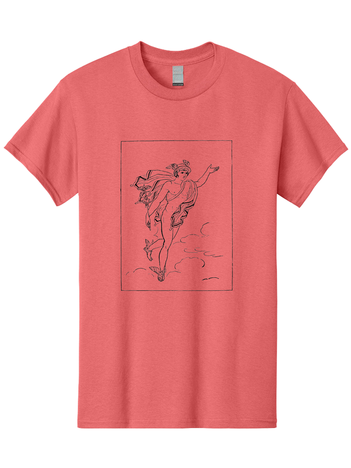 Nike-Adjusting-Her-Sandal Men'S Graphic Tee, 100% Cotton, Comfortable Casual Summer Wear, Machine Washable, Classical Art, Greek Goddess, Nike, Winged Figure, Flowing Robes, Sandals, Elegant Pose, Black Line Drawing, Minimalist Style, - Aaa552