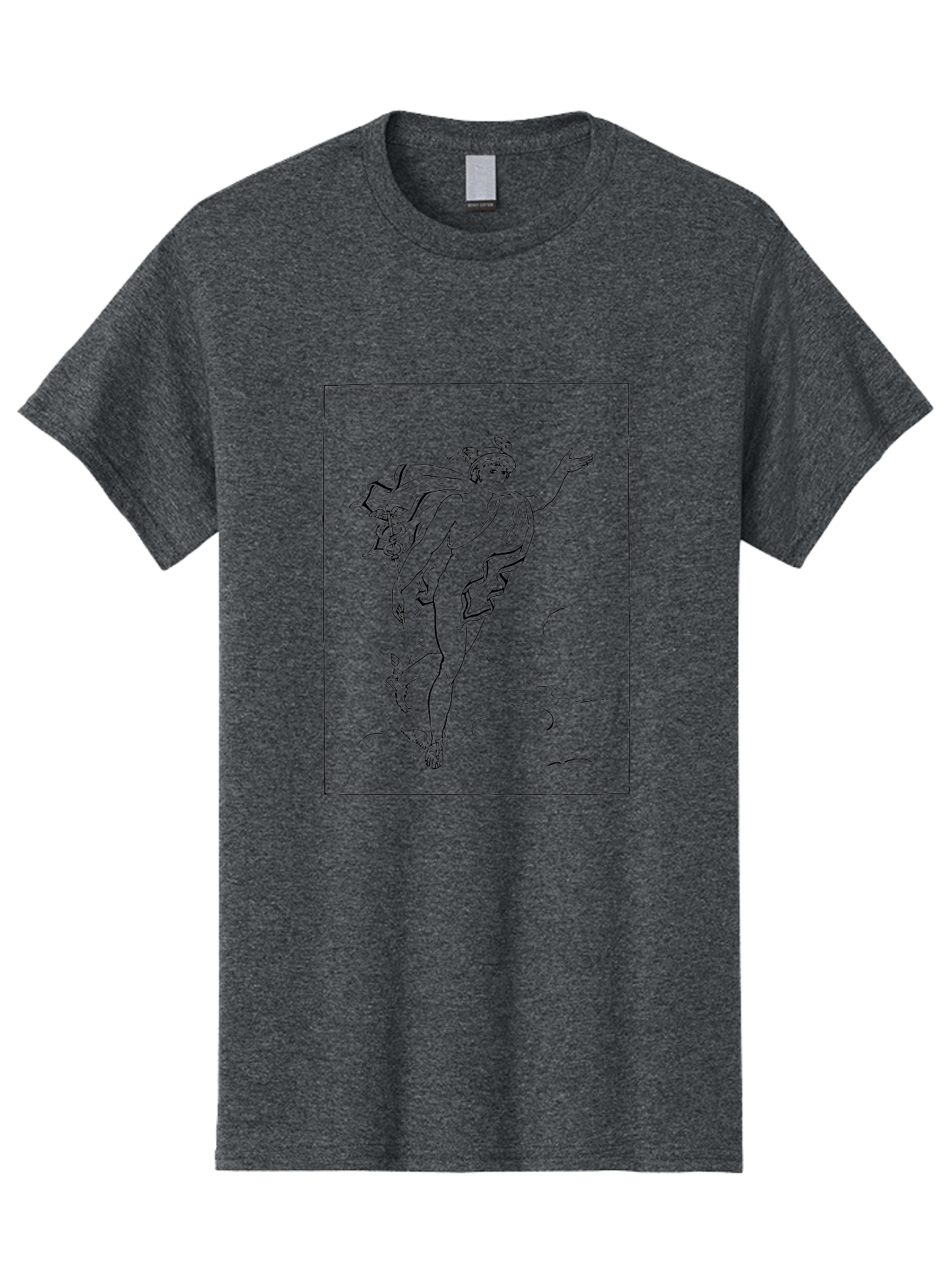 Nike-Adjusting-Her-Sandal Men'S Graphic Tee, 100% Cotton, Comfortable Casual Summer Wear, Machine Washable, Classical Art, Greek Goddess, Nike, Winged Figure, Flowing Robes, Sandals, Elegant Pose, Black Line Drawing, Minimalist Style, - Aaa552