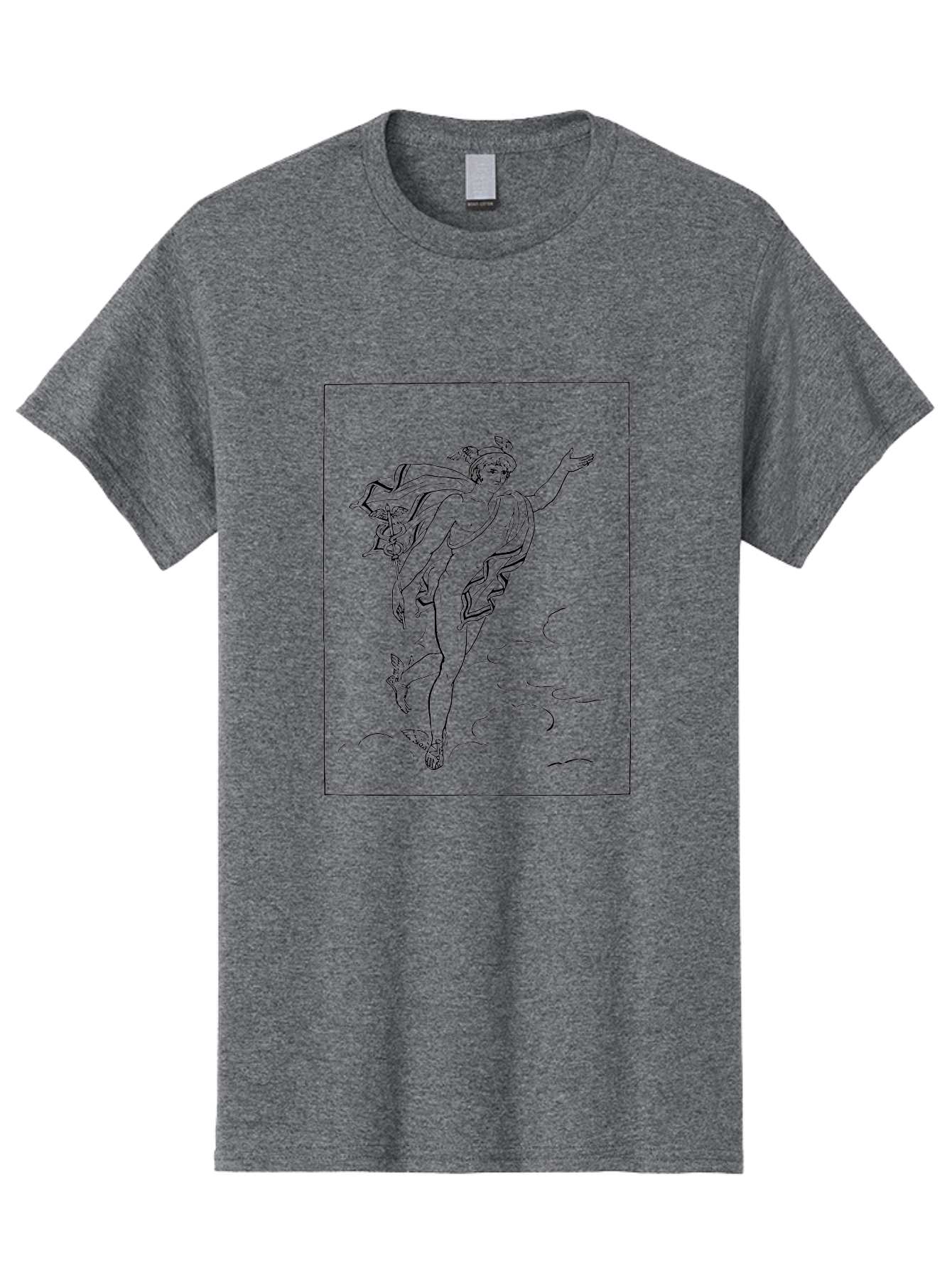 Nike-Adjusting-Her-Sandal Men'S Graphic Tee, 100% Cotton, Comfortable Casual Summer Wear, Machine Washable, Classical Art, Greek Goddess, Nike, Winged Figure, Flowing Robes, Sandals, Elegant Pose, Black Line Drawing, Minimalist Style, - Aaa552
