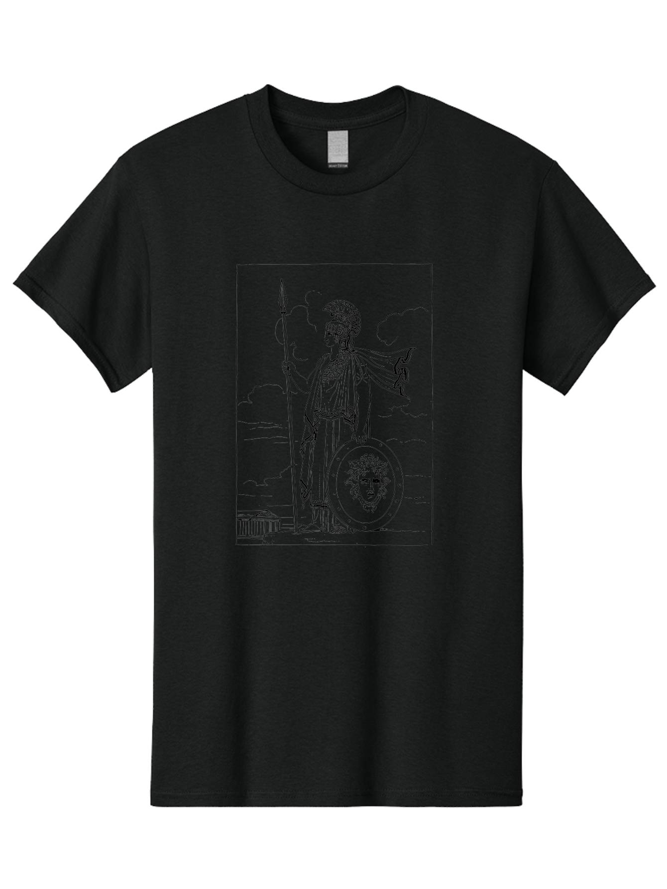 Pallas-Athena Men'S Graphic Tee, 100% Cotton, Comfortable Casual Summer Wear, Machine Washable, Athena Standing, Greek Goddess, Spear In Hand, Shield With Medusa'S Head, Classical Greek Attire, Helmet And Cape, Ancient Greek Architecture, - Aaa555