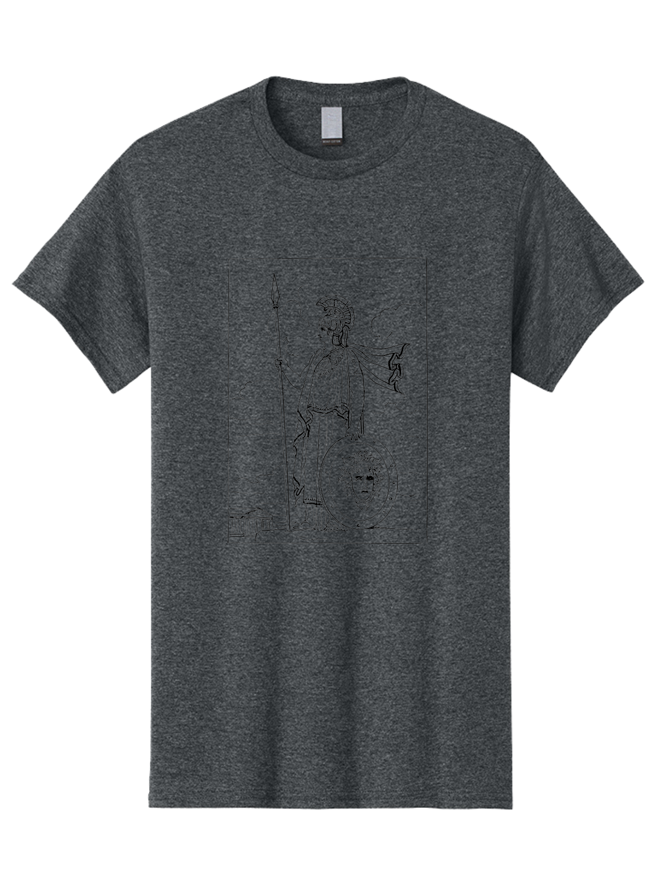 Pallas-Athena Men'S Graphic Tee, 100% Cotton, Comfortable Casual Summer Wear, Machine Washable, Athena Standing, Greek Goddess, Spear In Hand, Shield With Medusa'S Head, Classical Greek Attire, Helmet And Cape, Ancient Greek Architecture, - Aaa555