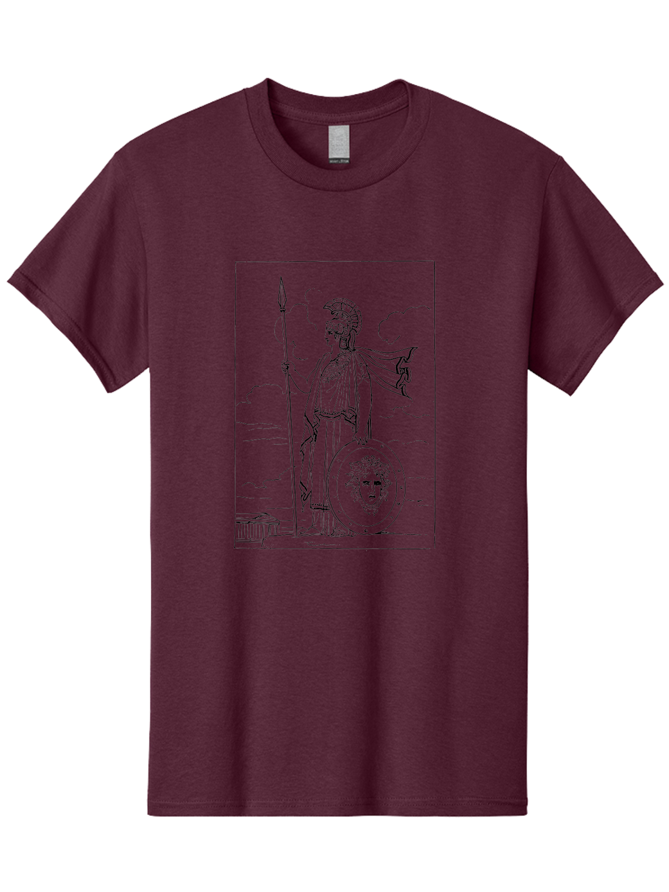 Pallas-Athena Men'S Graphic Tee, 100% Cotton, Comfortable Casual Summer Wear, Machine Washable, Athena Standing, Greek Goddess, Spear In Hand, Shield With Medusa'S Head, Classical Greek Attire, Helmet And Cape, Ancient Greek Architecture, - Aaa555
