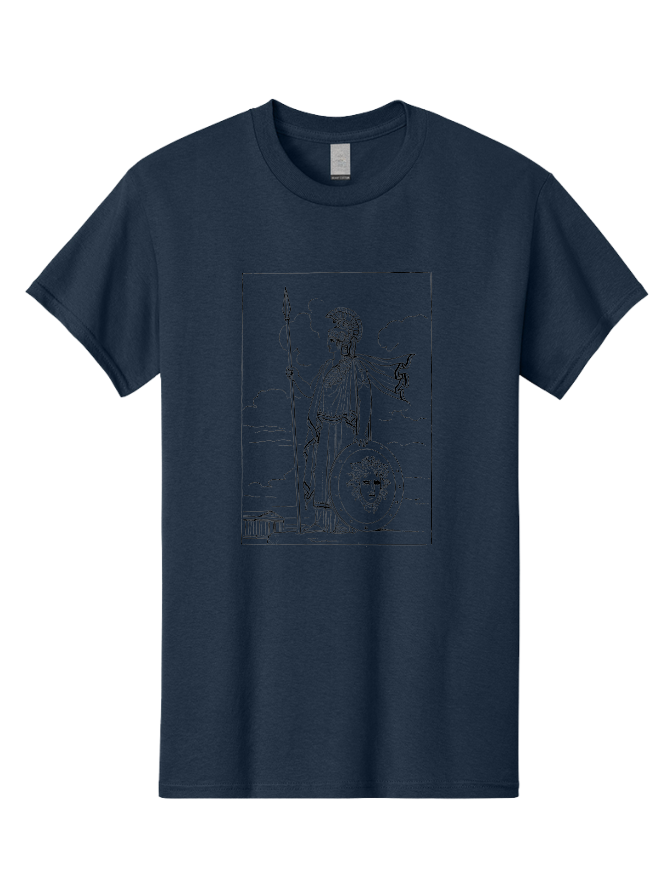 Pallas-Athena Men'S Graphic Tee, 100% Cotton, Comfortable Casual Summer Wear, Machine Washable, Athena Standing, Greek Goddess, Spear In Hand, Shield With Medusa'S Head, Classical Greek Attire, Helmet And Cape, Ancient Greek Architecture, - Aaa555