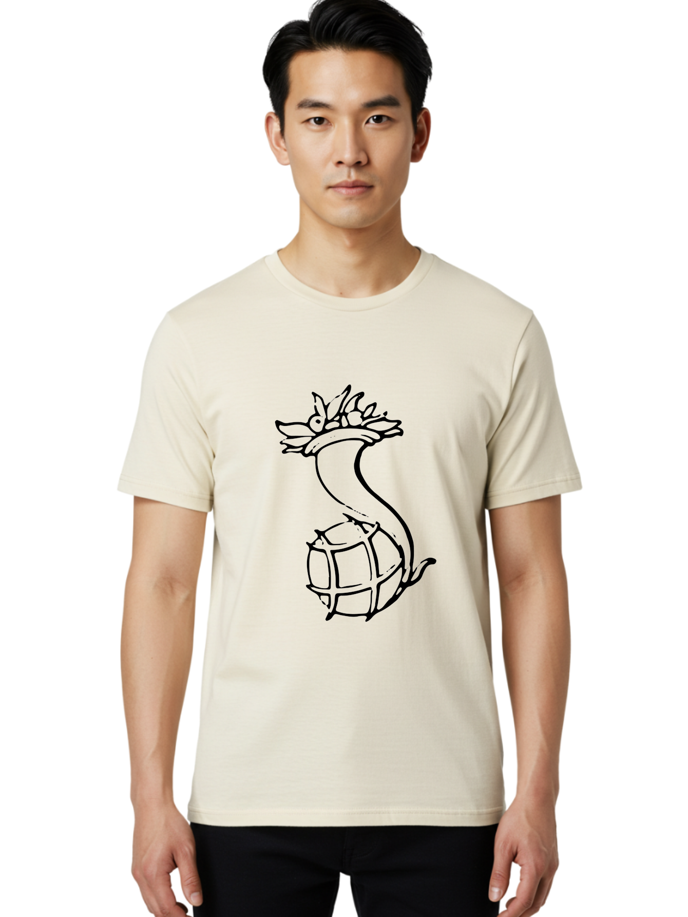 Pineapple-Grenade Men'S Graphic Tee, 100% Cotton, Comfortable Casual Summer Wear, Machine Washable, Pineapple Grenade, Cartoon Illustration, Simple Line Art, Fruit And Warfare, Humorous Design, Playful Twist, Comical Art - Aaa556