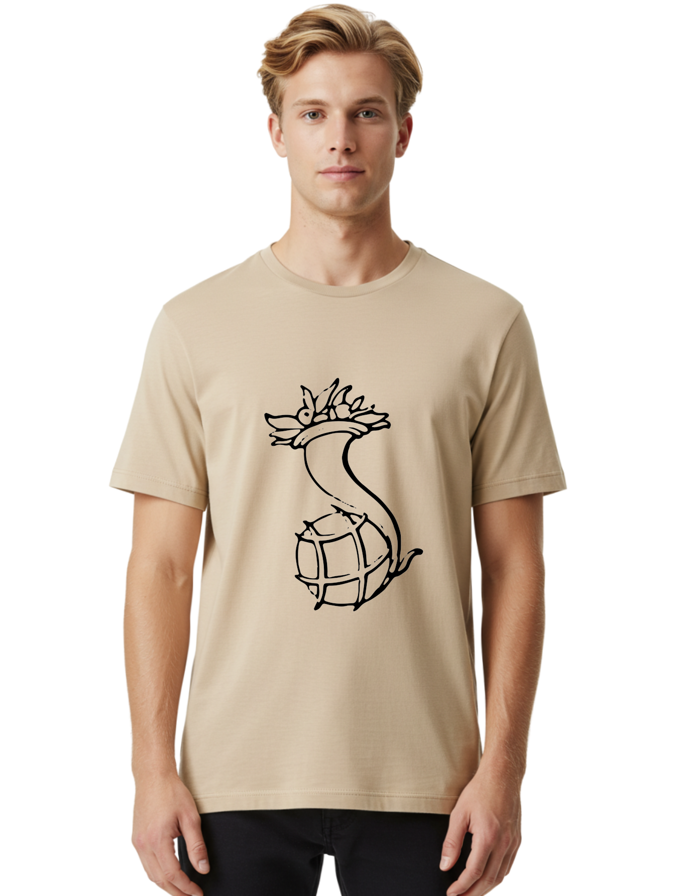 Pineapple-Grenade Men'S Graphic Tee, 100% Cotton, Comfortable Casual Summer Wear, Machine Washable, Pineapple Grenade, Cartoon Illustration, Simple Line Art, Fruit And Warfare, Humorous Design, Playful Twist, Comical Art - Aaa556