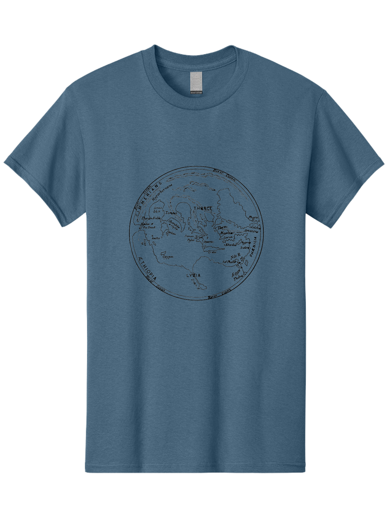 Ptolemy-World-Map Men'S Graphic Tee, 100% Cotton, Comfortable Casual Summer Wear, Machine Washable, Vintage Globe, World Map, Geographic Illustration, Antique Cartography, Historical Regions, Classical Geography, Old World Map, - Aaa557