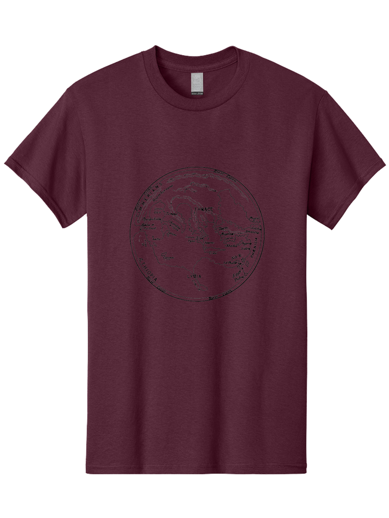 Ptolemy-World-Map Men'S Graphic Tee, 100% Cotton, Comfortable Casual Summer Wear, Machine Washable, Vintage Globe, World Map, Geographic Illustration, Antique Cartography, Historical Regions, Classical Geography, Old World Map, - Aaa557