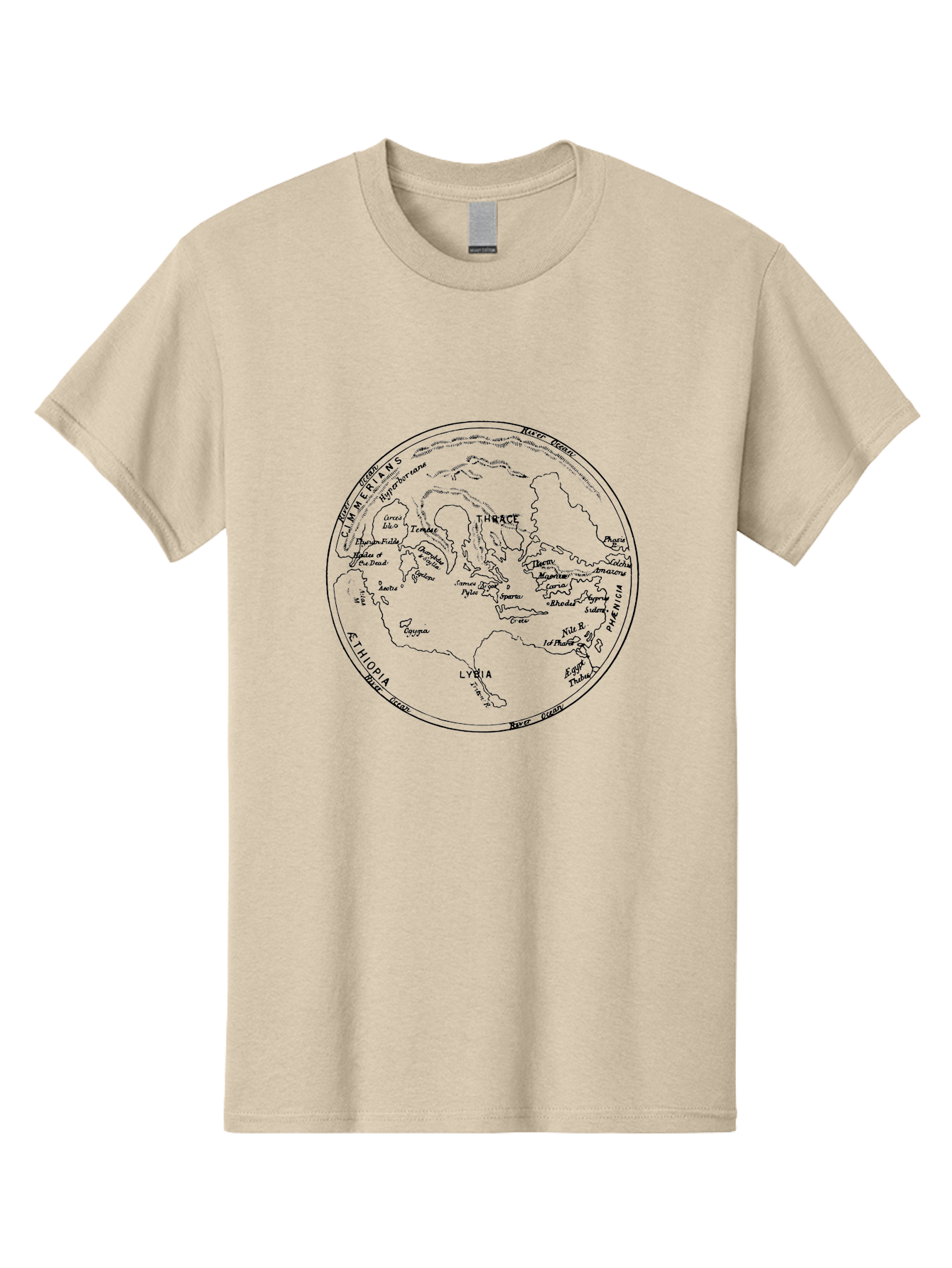 Ptolemy-World-Map Men'S Graphic Tee, 100% Cotton, Comfortable Casual Summer Wear, Machine Washable, Vintage Globe, World Map, Geographic Illustration, Antique Cartography, Historical Regions, Classical Geography, Old World Map, - Aaa557