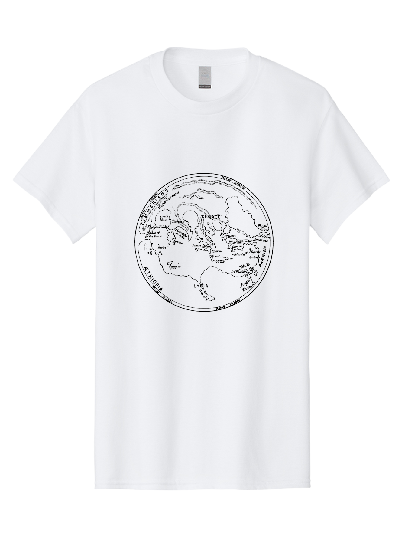 Ptolemy-World-Map Men'S Graphic Tee, 100% Cotton, Comfortable Casual Summer Wear, Machine Washable, Vintage Globe, World Map, Geographic Illustration, Antique Cartography, Historical Regions, Classical Geography, Old World Map, - Aaa557
