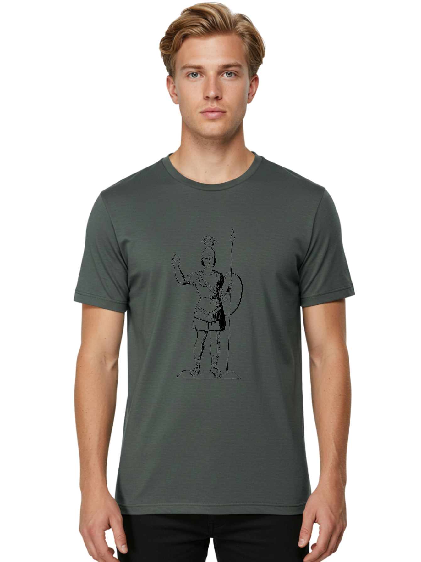 Roman-Soldier Men'S Graphic Tee, 100% Cotton, Comfortable Casual Summer Wear, Machine Washable, Roman Warrior, Ancient Armor, Spear And Shield, Classical Illustration, Historical Figure, Vintage Art, Ancient Rome, Soldier Statue - Aaa558