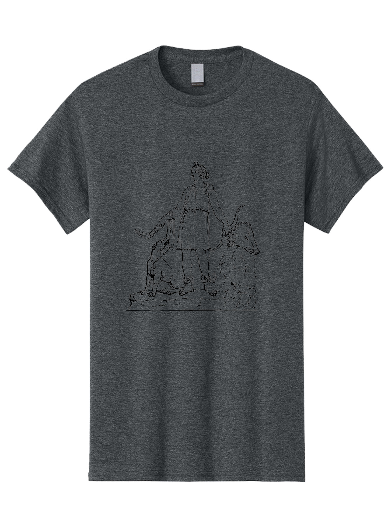 Shepherd-With-Dog-And-Sheep Men'S Graphic Tee, 100% Cotton, Comfortable Casual Summer Wear, Machine Washable, Shepherd With Dog And Sheep, Pastoral Scene, Idyllic Landscape, Rural Life, Ancient Greek Attire, Simple Line Art, Rustic Charm - Aaa561