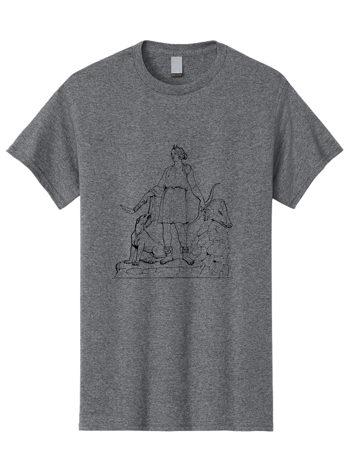Shepherd-With-Dog-And-Sheep Men'S Graphic Tee, 100% Cotton, Comfortable Casual Summer Wear, Machine Washable, Shepherd With Dog And Sheep, Pastoral Scene, Idyllic Landscape, Rural Life, Ancient Greek Attire, Simple Line Art, Rustic Charm - Aaa561