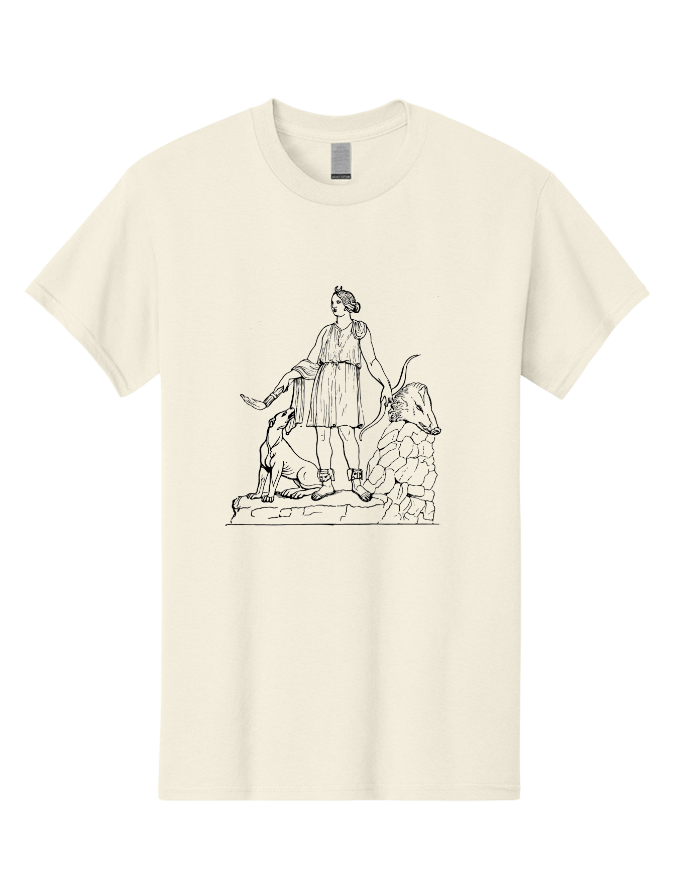 Shepherd-With-Dog-And-Sheep Men'S Graphic Tee, 100% Cotton, Comfortable Casual Summer Wear, Machine Washable, Shepherd With Dog And Sheep, Pastoral Scene, Idyllic Landscape, Rural Life, Ancient Greek Attire, Simple Line Art, Rustic Charm - Aaa561