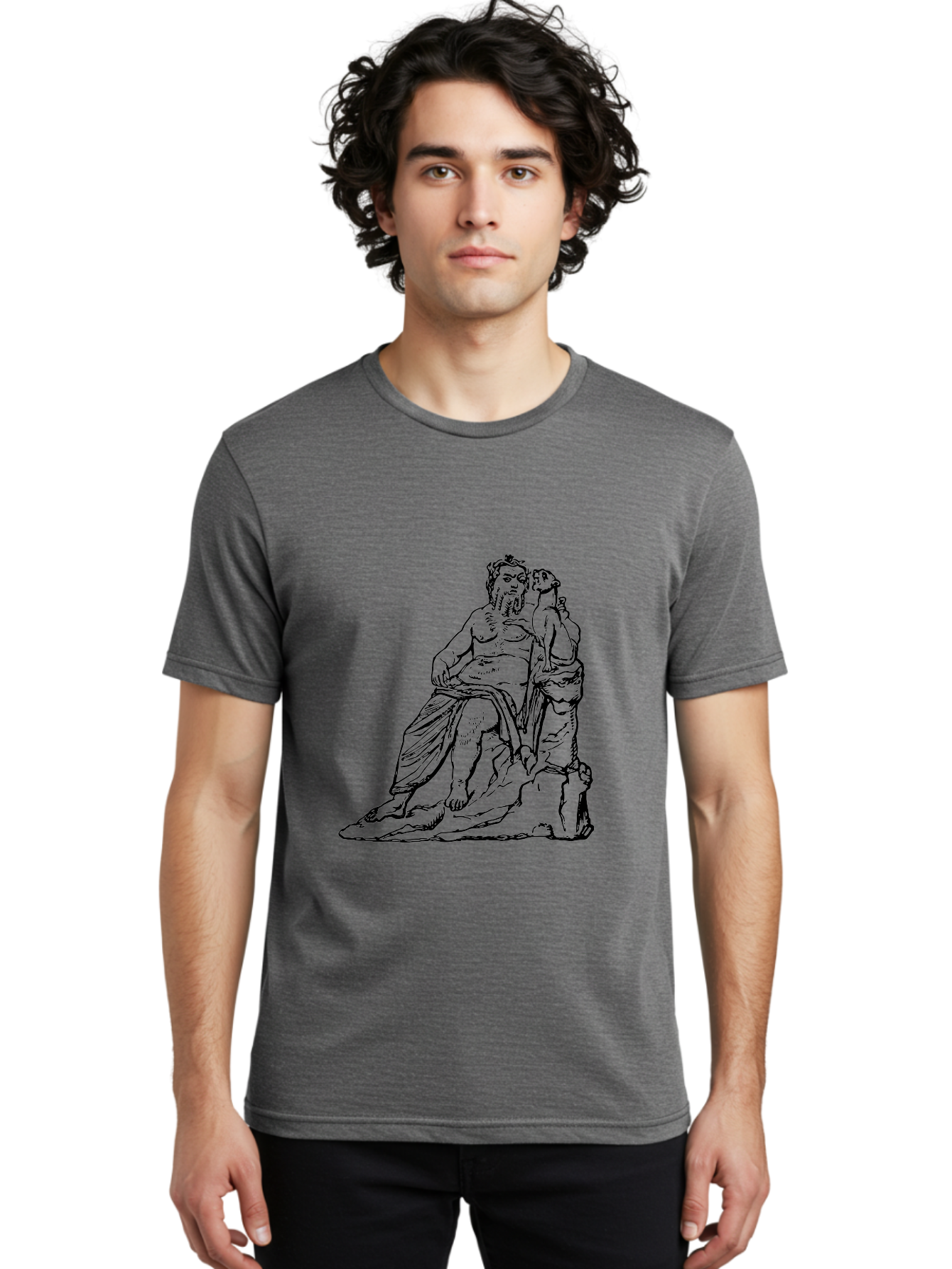 Socrates-And-Young-Man Men'S Graphic Tee, 100% Cotton, Comfortable Casual Summer Wear, Machine Washable, Socrates, Philosopher, Ancient Greek, Classical Art, Black And White Illustration, Socratic Method, Wisdom, Bearded Man, - Aaa562