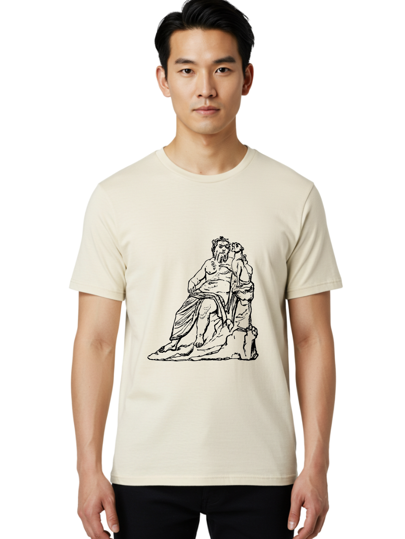 Socrates-And-Young-Man Men'S Graphic Tee, 100% Cotton, Comfortable Casual Summer Wear, Machine Washable, Socrates, Philosopher, Ancient Greek, Classical Art, Black And White Illustration, Socratic Method, Wisdom, Bearded Man, - Aaa562