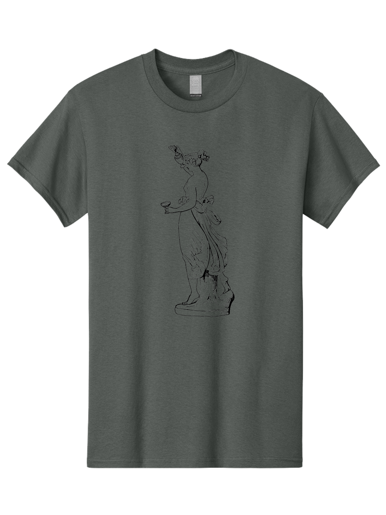 Statue-Of-Goddess Men'S Graphic Tee, 100% Cotton, Comfortable Casual Summer Wear, Machine Washable, Goddess Statue, Black Ink Drawing, Classical Attire, Flowing Robes, Ancient Deity, Figurative Art, Mythological Figure, Artistic Sketch, - Aaa566