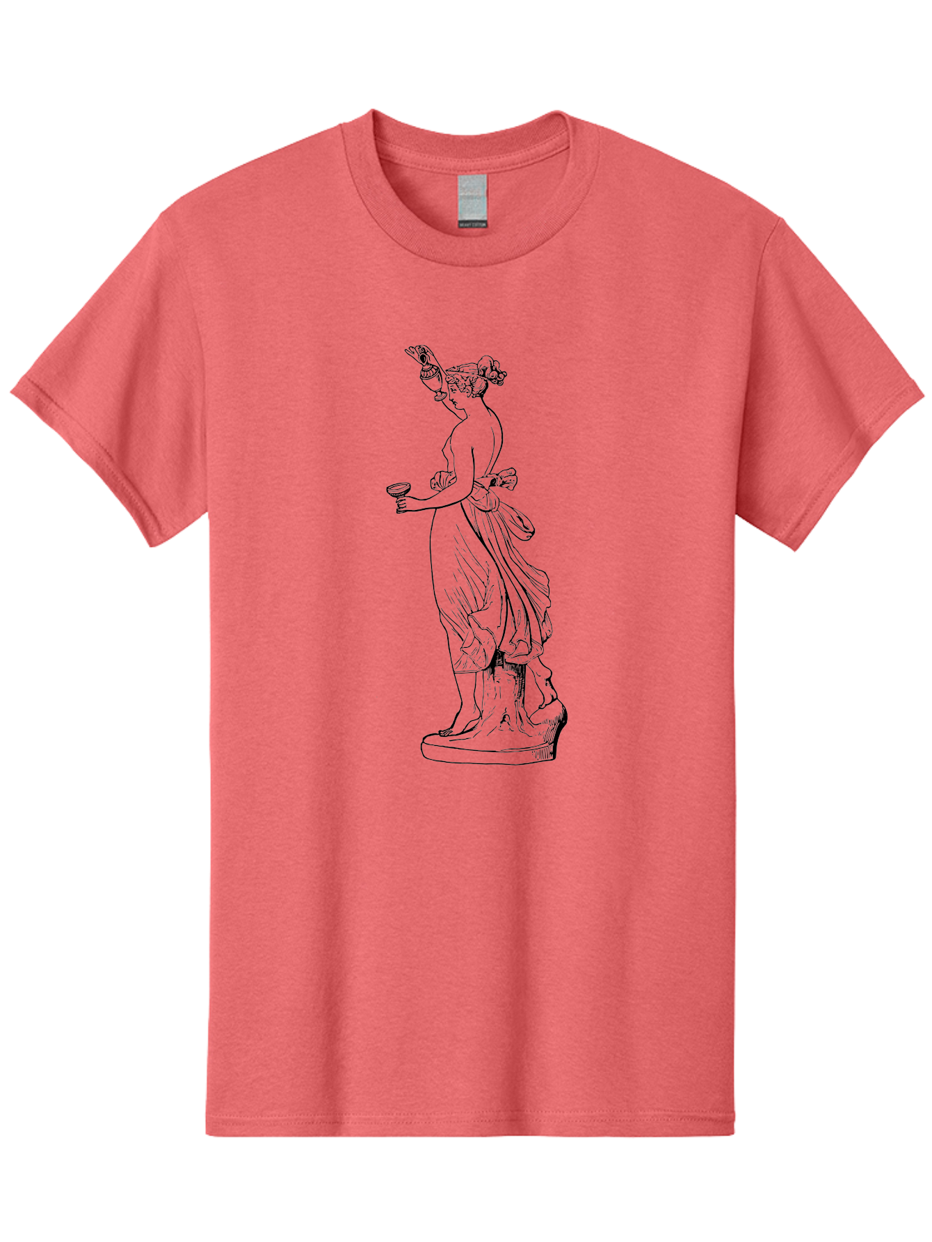 Statue-Of-Goddess Men'S Graphic Tee, 100% Cotton, Comfortable Casual Summer Wear, Machine Washable, Goddess Statue, Black Ink Drawing, Classical Attire, Flowing Robes, Ancient Deity, Figurative Art, Mythological Figure, Artistic Sketch, - Aaa566