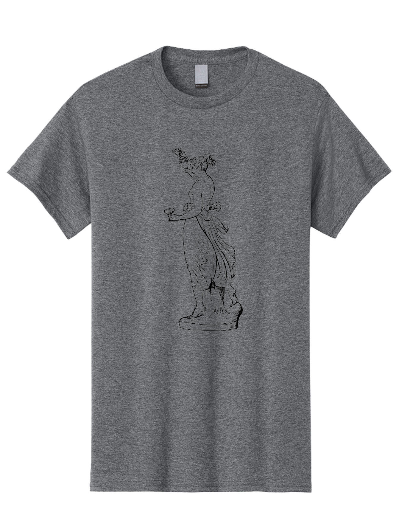 Statue-Of-Goddess Men'S Graphic Tee, 100% Cotton, Comfortable Casual Summer Wear, Machine Washable, Goddess Statue, Black Ink Drawing, Classical Attire, Flowing Robes, Ancient Deity, Figurative Art, Mythological Figure, Artistic Sketch, - Aaa566