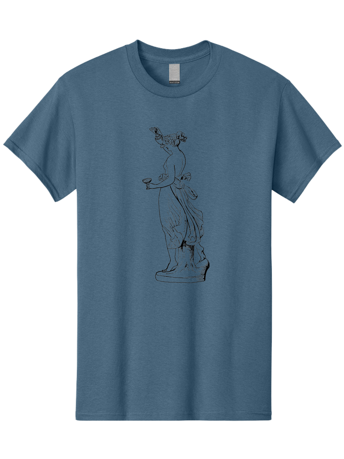 Statue-Of-Goddess Men'S Graphic Tee, 100% Cotton, Comfortable Casual Summer Wear, Machine Washable, Goddess Statue, Black Ink Drawing, Classical Attire, Flowing Robes, Ancient Deity, Figurative Art, Mythological Figure, Artistic Sketch, - Aaa566