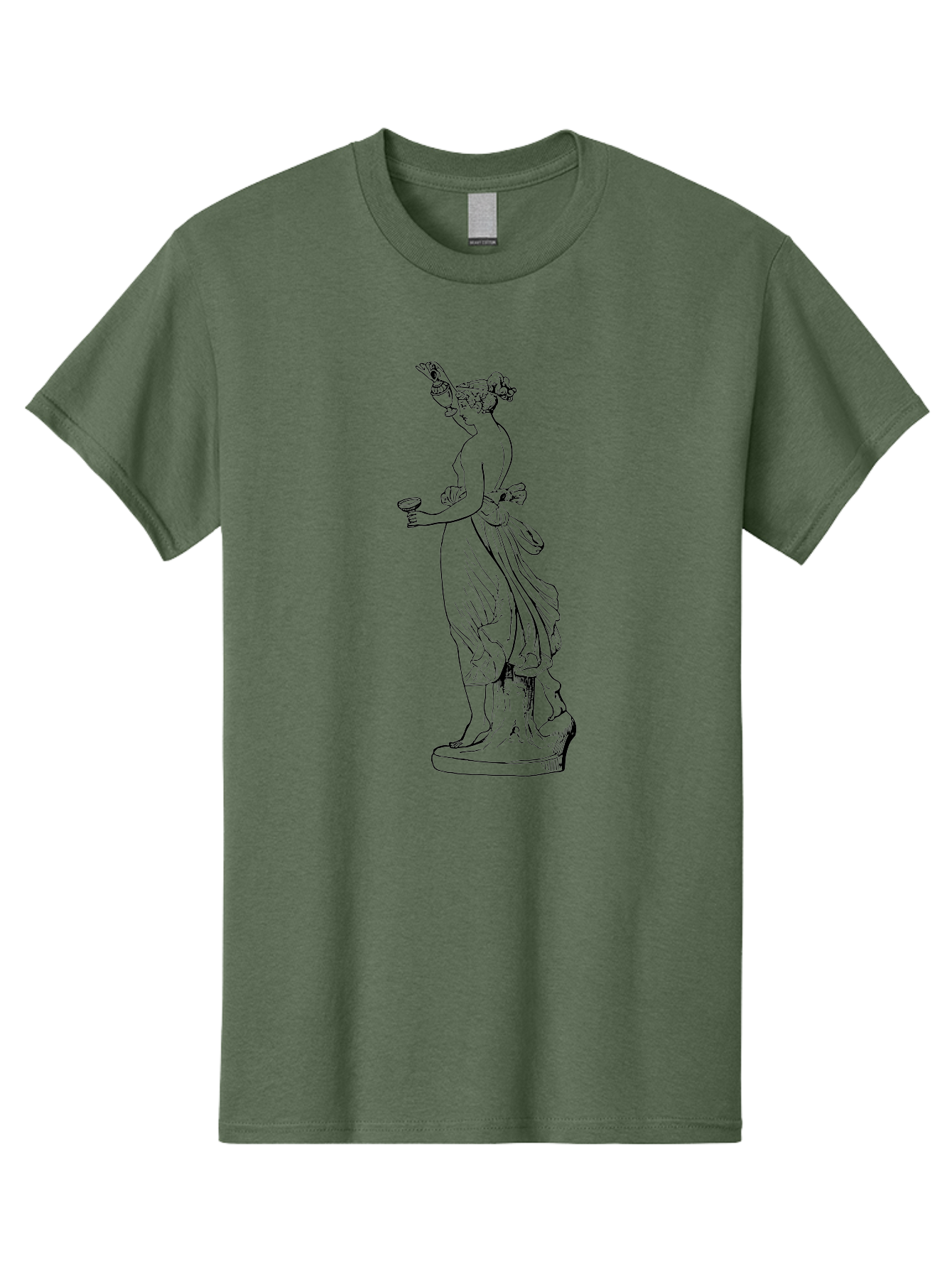 Statue-Of-Goddess Men'S Graphic Tee, 100% Cotton, Comfortable Casual Summer Wear, Machine Washable, Goddess Statue, Black Ink Drawing, Classical Attire, Flowing Robes, Ancient Deity, Figurative Art, Mythological Figure, Artistic Sketch, - Aaa566