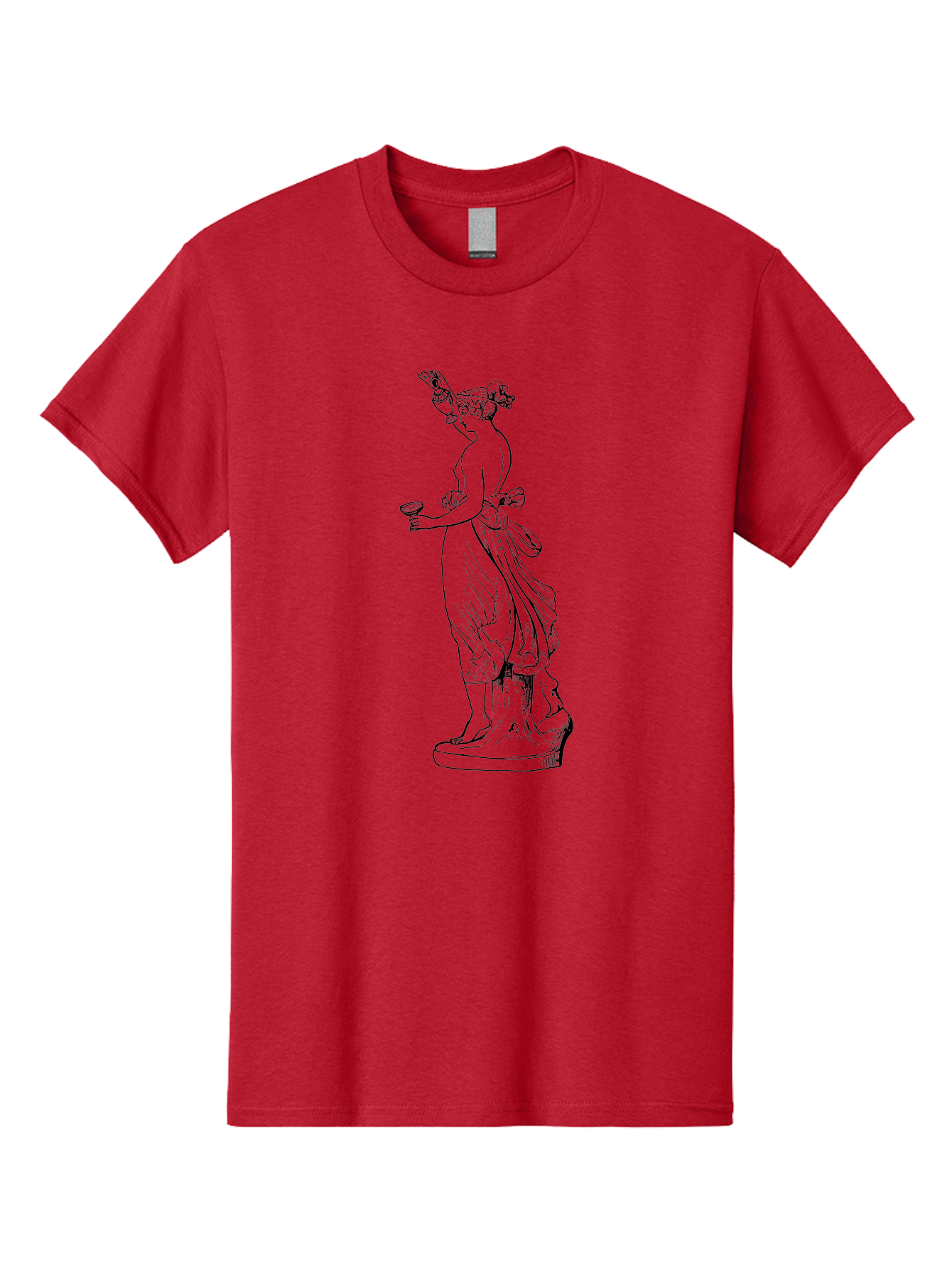 Statue-Of-Goddess Men'S Graphic Tee, 100% Cotton, Comfortable Casual Summer Wear, Machine Washable, Goddess Statue, Black Ink Drawing, Classical Attire, Flowing Robes, Ancient Deity, Figurative Art, Mythological Figure, Artistic Sketch, - Aaa566