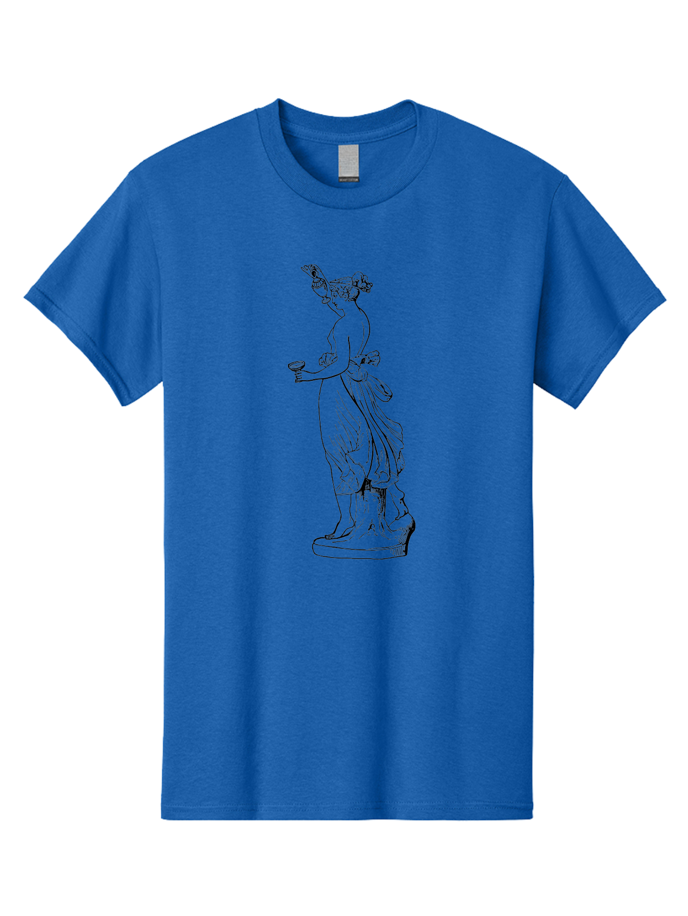 Statue-Of-Goddess Men'S Graphic Tee, 100% Cotton, Comfortable Casual Summer Wear, Machine Washable, Goddess Statue, Black Ink Drawing, Classical Attire, Flowing Robes, Ancient Deity, Figurative Art, Mythological Figure, Artistic Sketch, - Aaa566