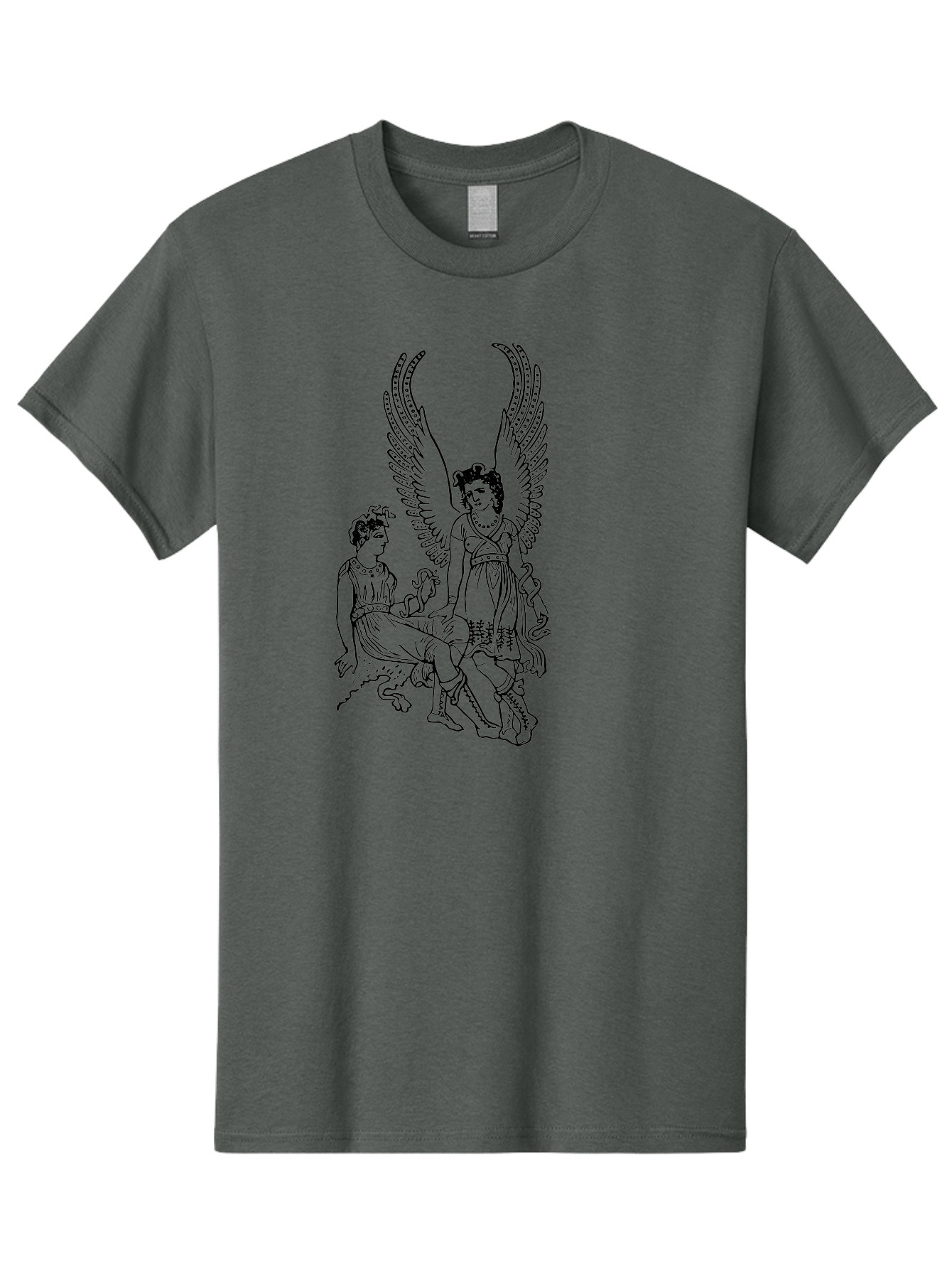 Victory-And-Man Men'S Graphic Tee, 100% Cotton, Comfortable Casual Summer Wear, Machine Washable, Angel With Wings, Woman Sitting, Flowing Robes, Ancient Mythology, Mysterious Scene, Spiritual Being, Divine Presence, Symbolic Art - Aaa570