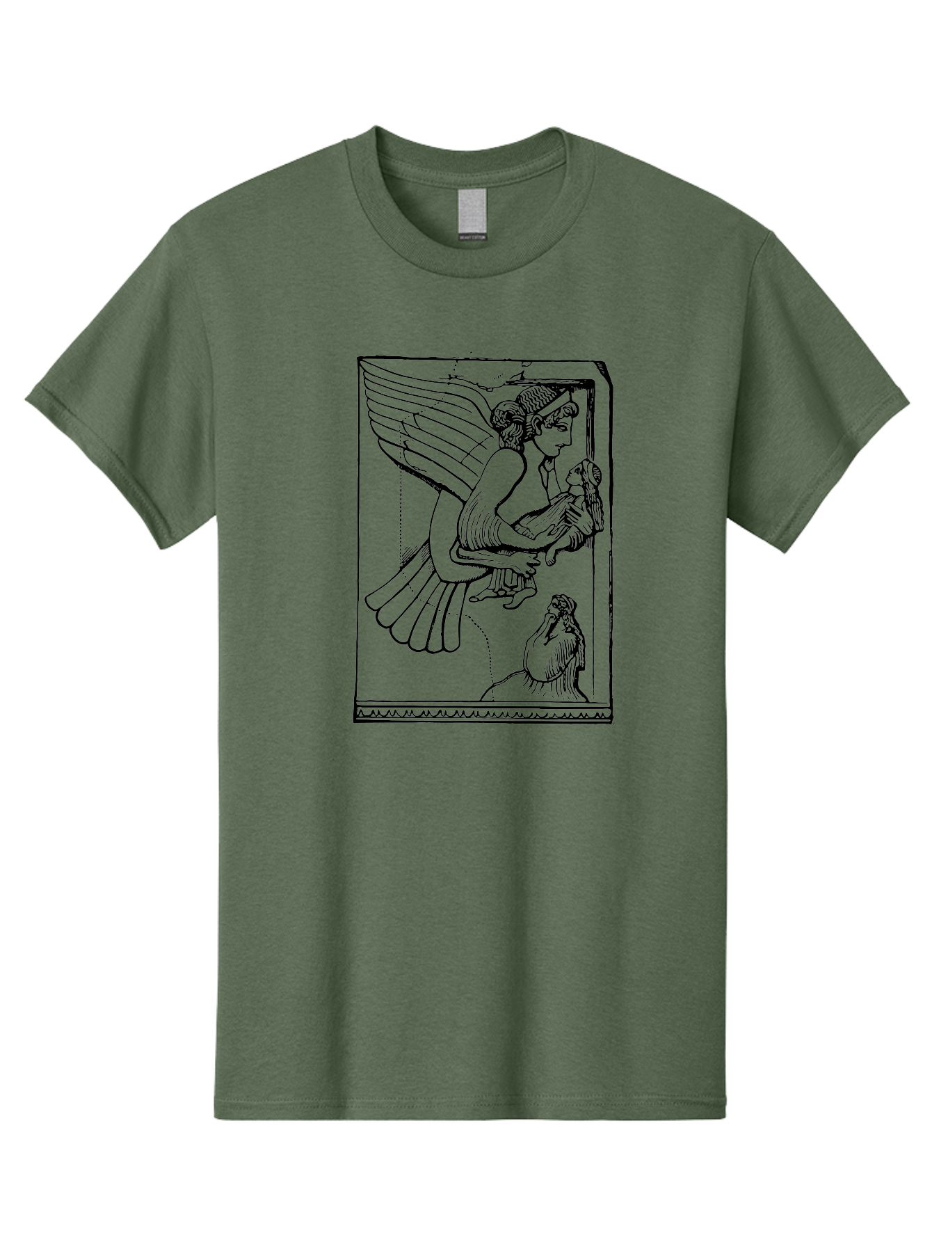 Winged-Goddess-With-Bird Men'S Graphic Tee, 100% Cotton, Comfortable Casual Summer Wear, Machine Washable, Winged Goddess Offering Dove, Ancient Greek Art, Mythological Figure, Dove Symbolism, Angelic Being, Classical Mythology, - Aaa571
