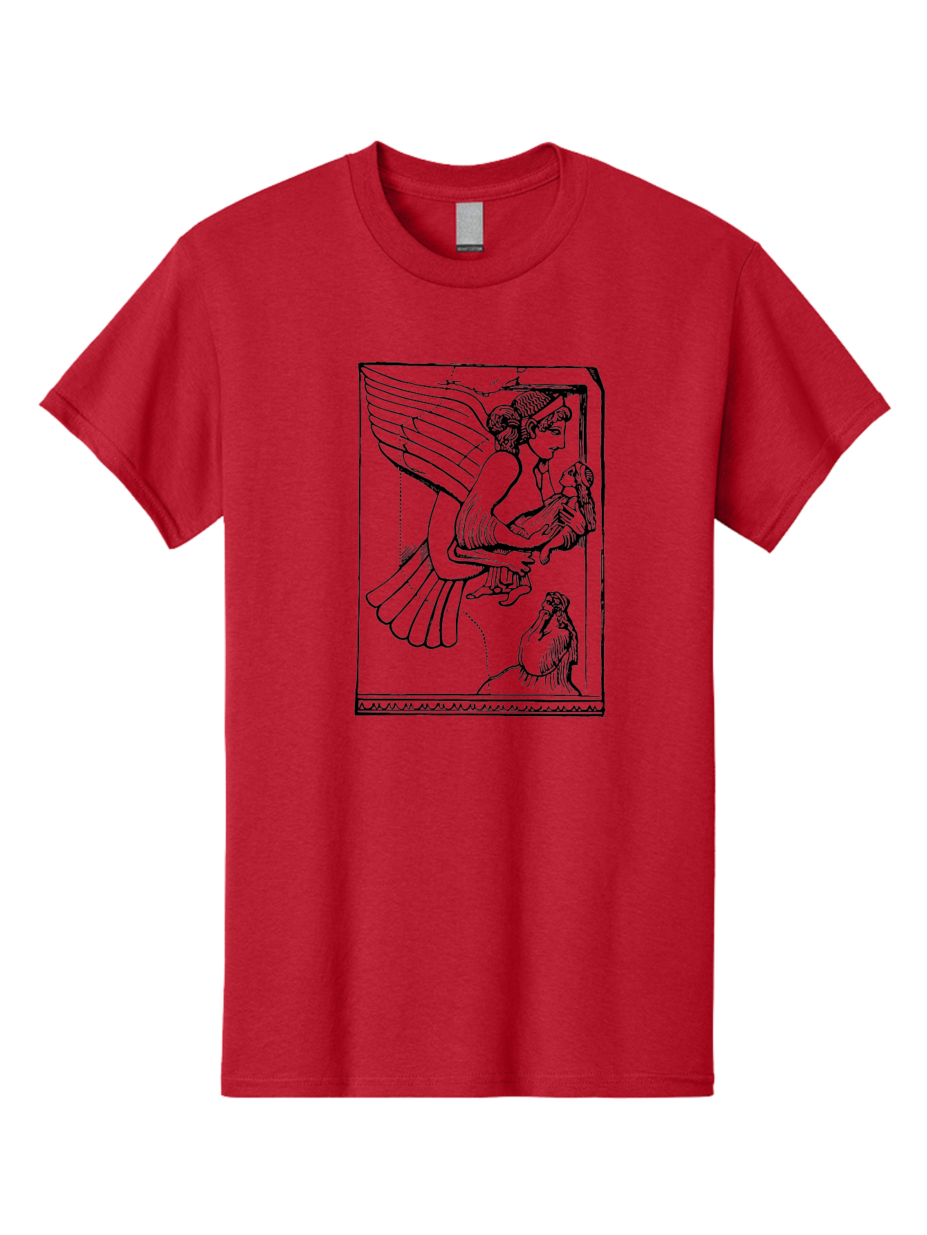 Winged-Goddess-With-Bird Men'S Graphic Tee, 100% Cotton, Comfortable Casual Summer Wear, Machine Washable, Winged Goddess Offering Dove, Ancient Greek Art, Mythological Figure, Dove Symbolism, Angelic Being, Classical Mythology, - Aaa571