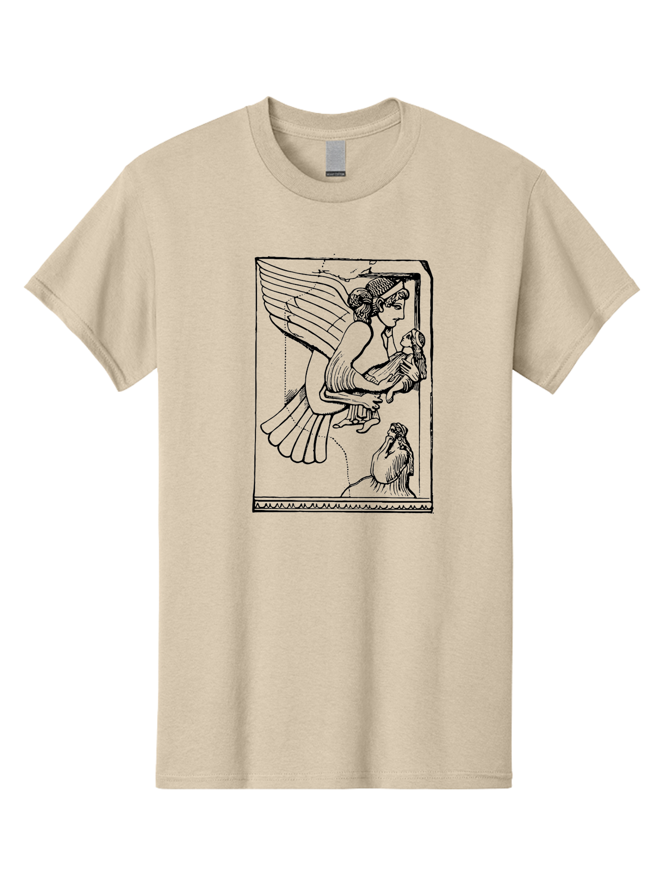 Winged-Goddess-With-Bird Men'S Graphic Tee, 100% Cotton, Comfortable Casual Summer Wear, Machine Washable, Winged Goddess Offering Dove, Ancient Greek Art, Mythological Figure, Dove Symbolism, Angelic Being, Classical Mythology, - Aaa571