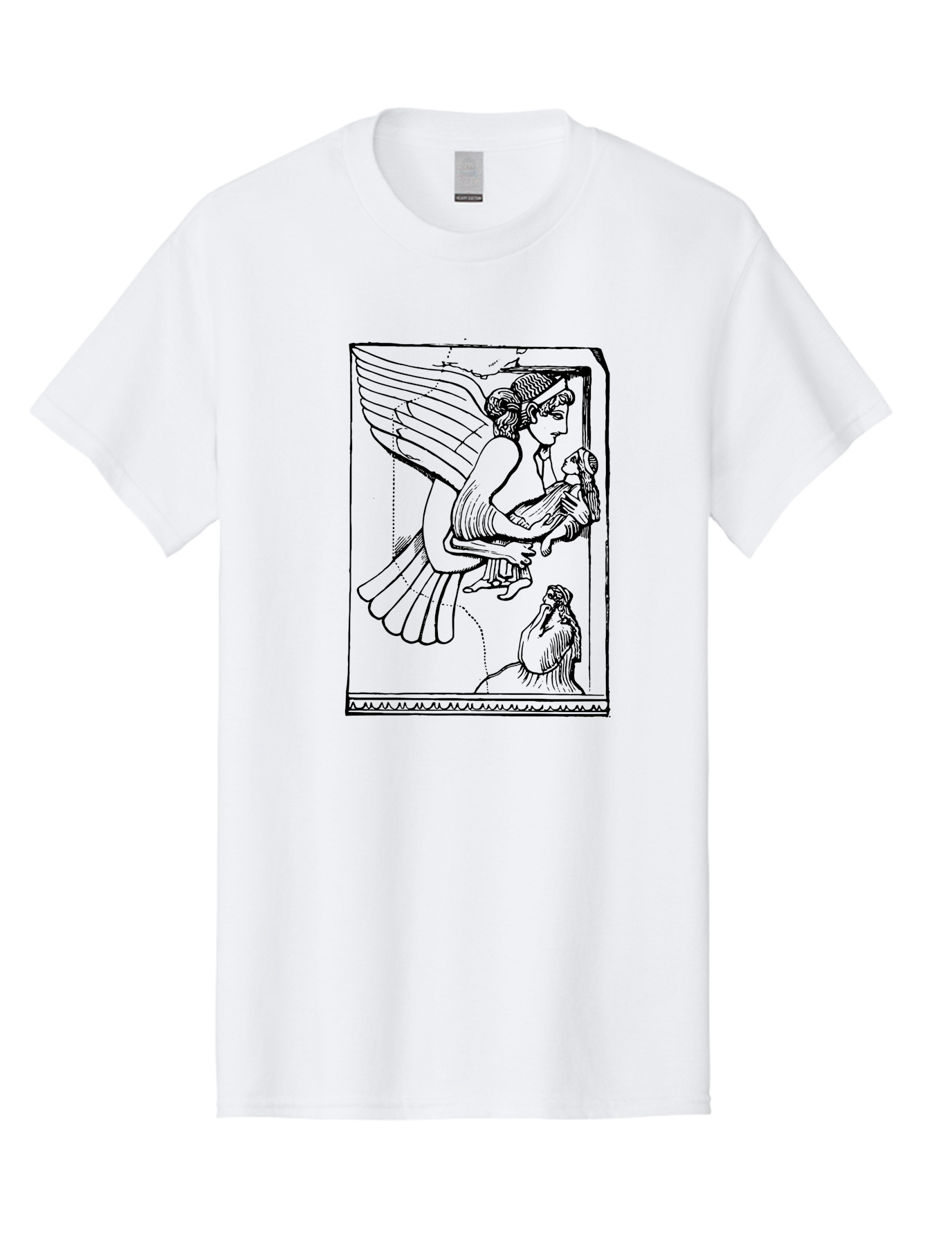 Winged-Goddess-With-Bird Men'S Graphic Tee, 100% Cotton, Comfortable Casual Summer Wear, Machine Washable, Winged Goddess Offering Dove, Ancient Greek Art, Mythological Figure, Dove Symbolism, Angelic Being, Classical Mythology, - Aaa571