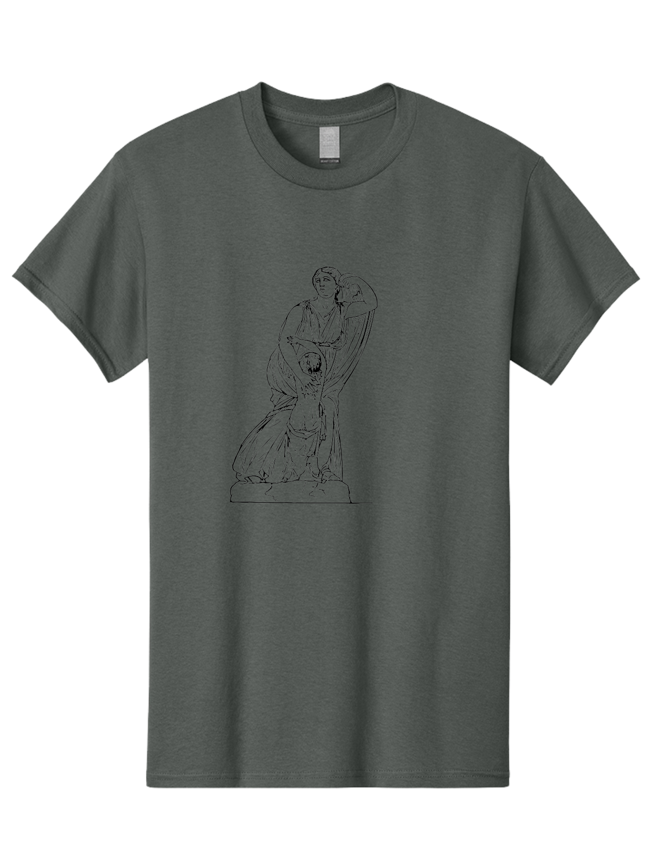 Woman-And-Child-Statue Men'S Graphic Tee, 100% Cotton, Comfortable Casual Summer Wear, Machine Washable, Statue Of A Woman, Classical Art, Greek Or Roman Sculpture, Mother And Child, Flowing Robes, Serene Expression, Iconic Artwork, - Aaa572