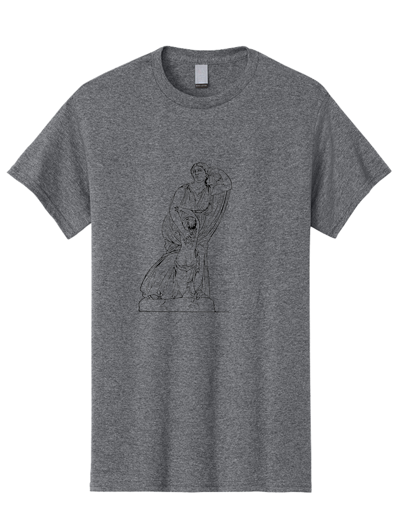 Woman-And-Child-Statue Men'S Graphic Tee, 100% Cotton, Comfortable Casual Summer Wear, Machine Washable, Statue Of A Woman, Classical Art, Greek Or Roman Sculpture, Mother And Child, Flowing Robes, Serene Expression, Iconic Artwork, - Aaa572