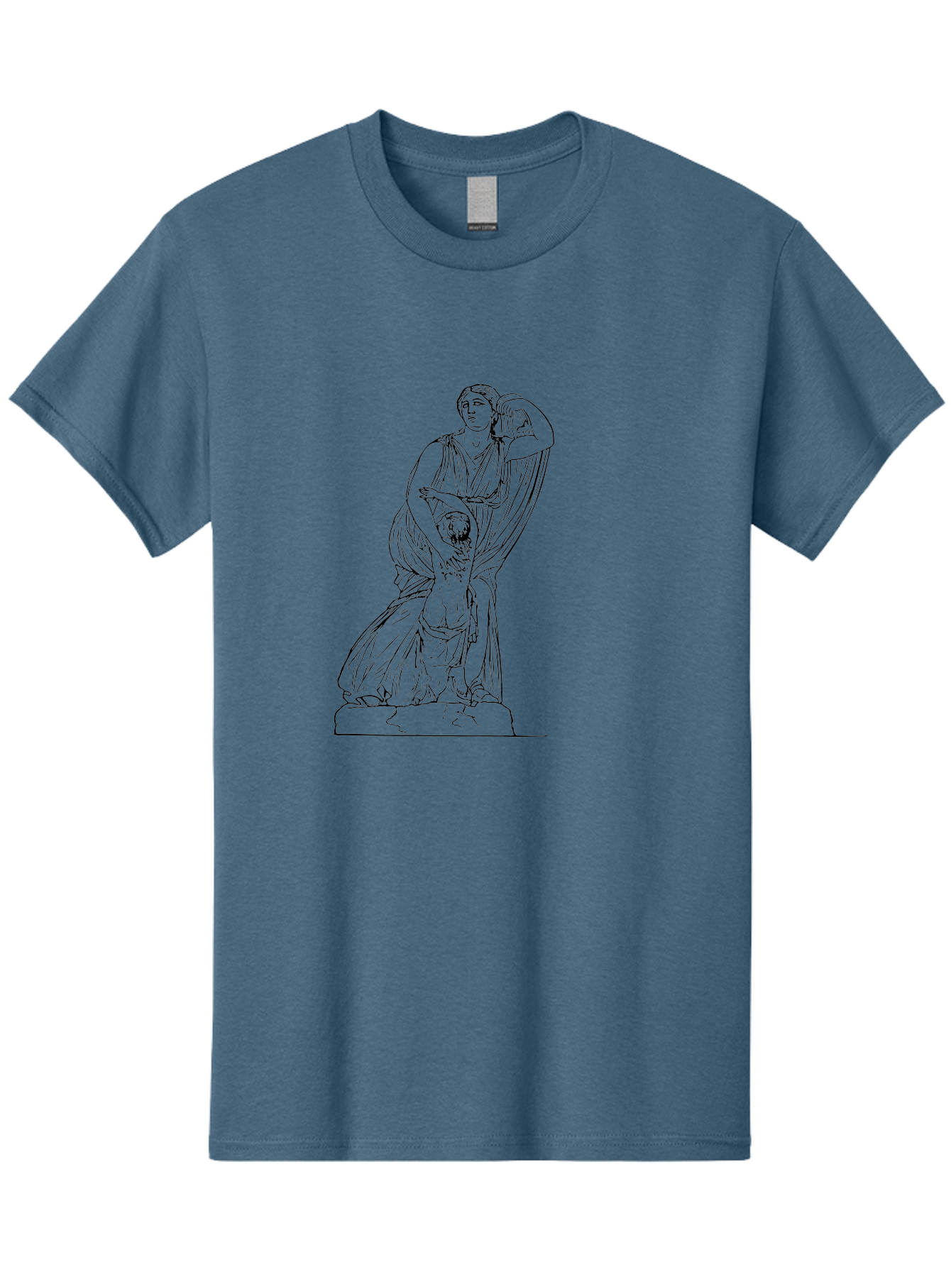 Woman-And-Child-Statue Men'S Graphic Tee, 100% Cotton, Comfortable Casual Summer Wear, Machine Washable, Statue Of A Woman, Classical Art, Greek Or Roman Sculpture, Mother And Child, Flowing Robes, Serene Expression, Iconic Artwork, - Aaa572