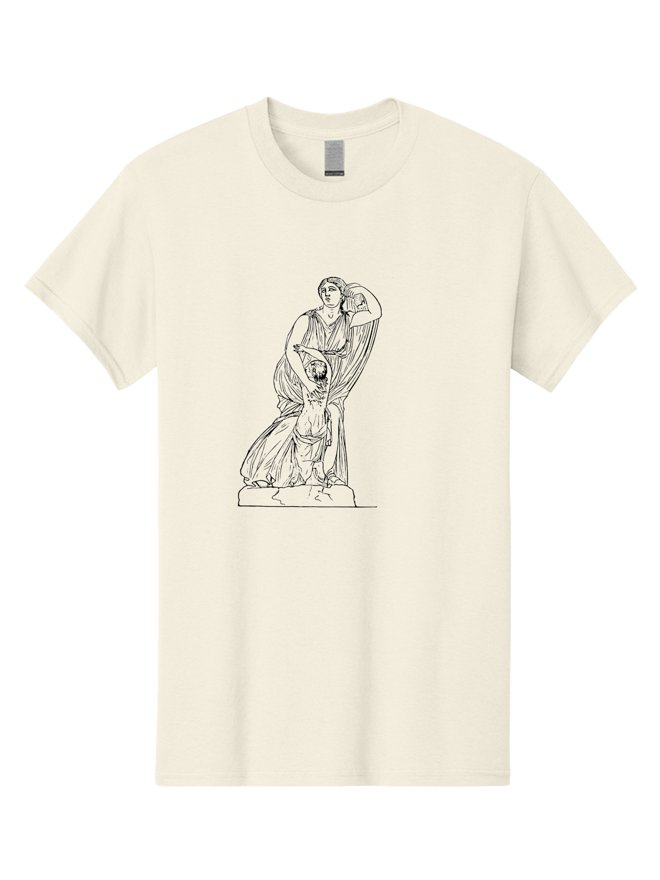 Woman-And-Child-Statue Men'S Graphic Tee, 100% Cotton, Comfortable Casual Summer Wear, Machine Washable, Statue Of A Woman, Classical Art, Greek Or Roman Sculpture, Mother And Child, Flowing Robes, Serene Expression, Iconic Artwork, - Aaa572
