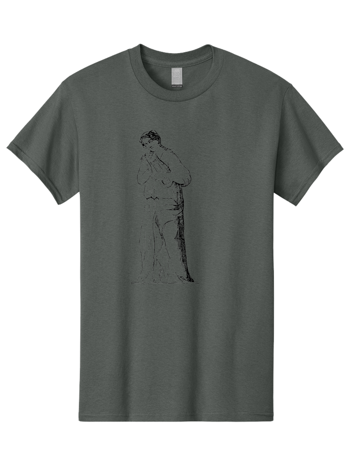 Woman-Playing-Lyre Men'S Graphic Tee, 100% Cotton, Comfortable Casual Summer Wear, Machine Washable, Classical Illustration, Ancient Greek Music, Female Musician, Lyre Player, Artistic Expression, Cultural Heritage, Historical Art, - Aaa574