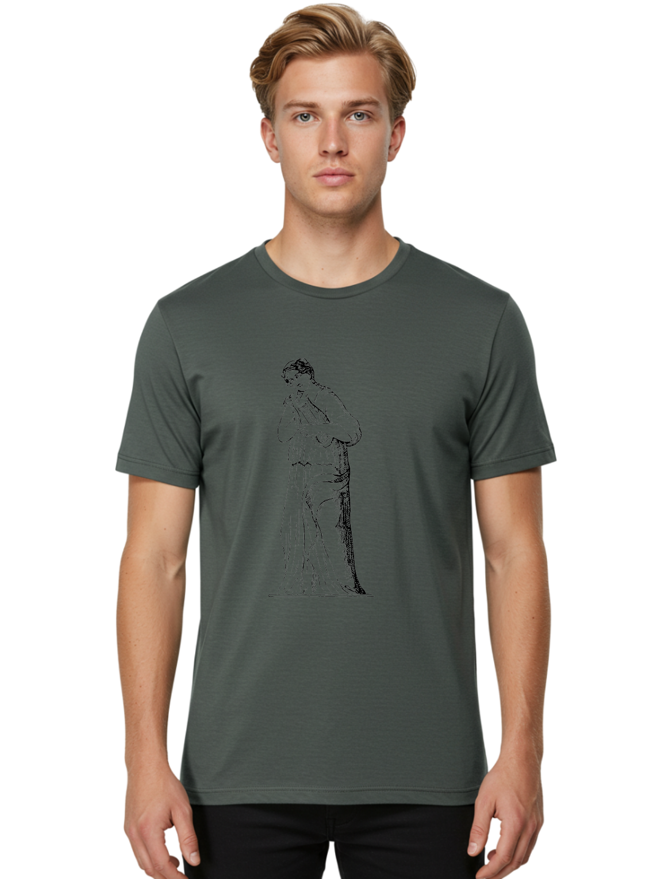 Woman-Playing-Lyre Men'S Graphic Tee, 100% Cotton, Comfortable Casual Summer Wear, Machine Washable, Classical Illustration, Ancient Greek Music, Female Musician, Lyre Player, Artistic Expression, Cultural Heritage, Historical Art, - Aaa574