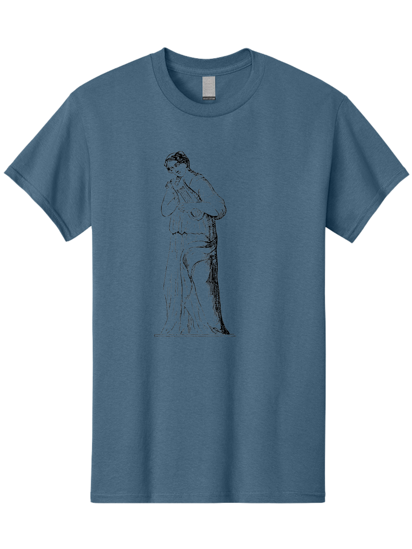 Woman-Playing-Lyre Men'S Graphic Tee, 100% Cotton, Comfortable Casual Summer Wear, Machine Washable, Classical Illustration, Ancient Greek Music, Female Musician, Lyre Player, Artistic Expression, Cultural Heritage, Historical Art, - Aaa574