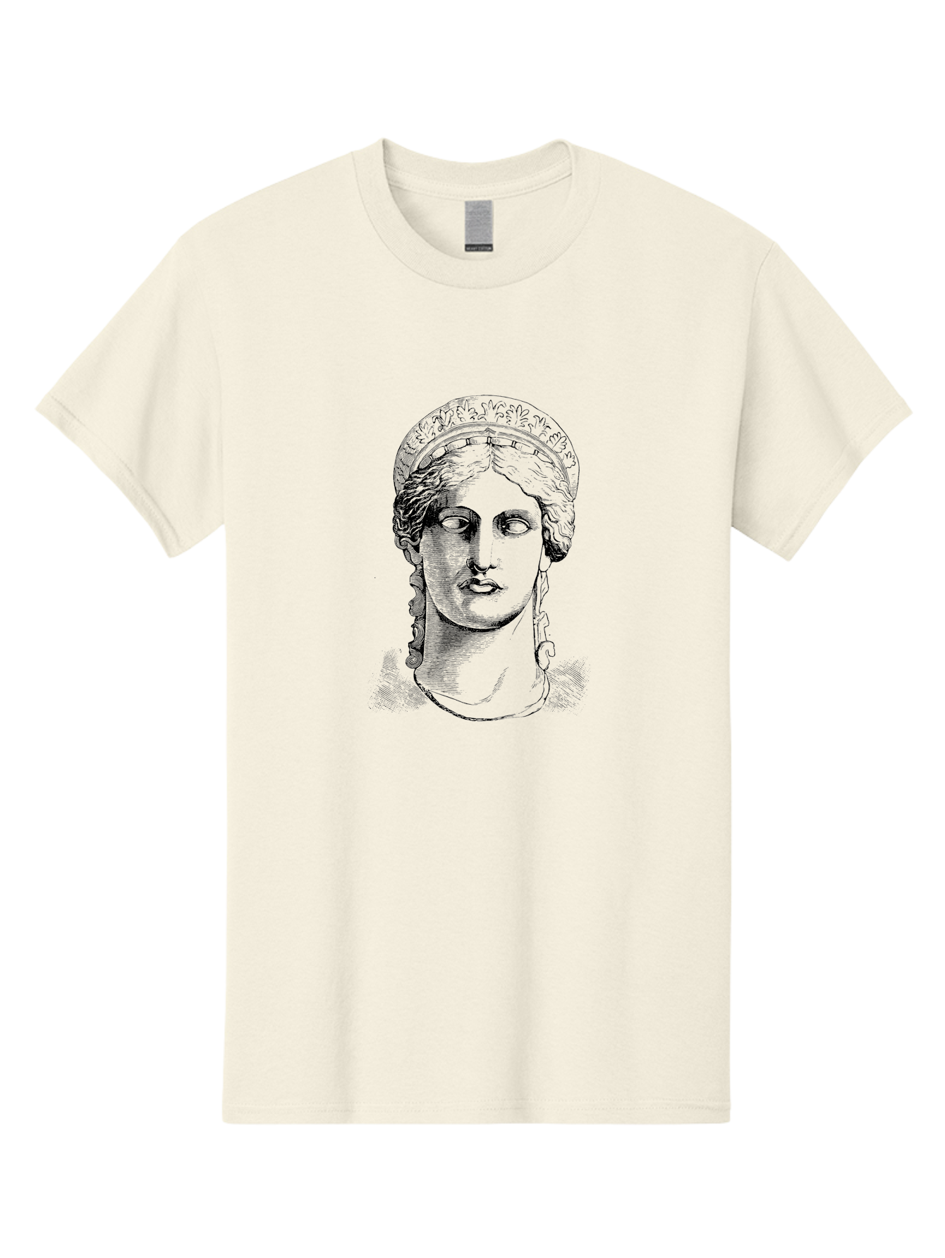 Woman-Portrait Men'S Graphic Tee, 100% Cotton, Comfortable Casual Summer Wear, Machine Washable, Classical Art, Ancient Greek Mythology, Marble Bust, Goddess Statue, Serene Face, Elegant Portrait, Intricate Details, Classical Beauty, - Aaa575