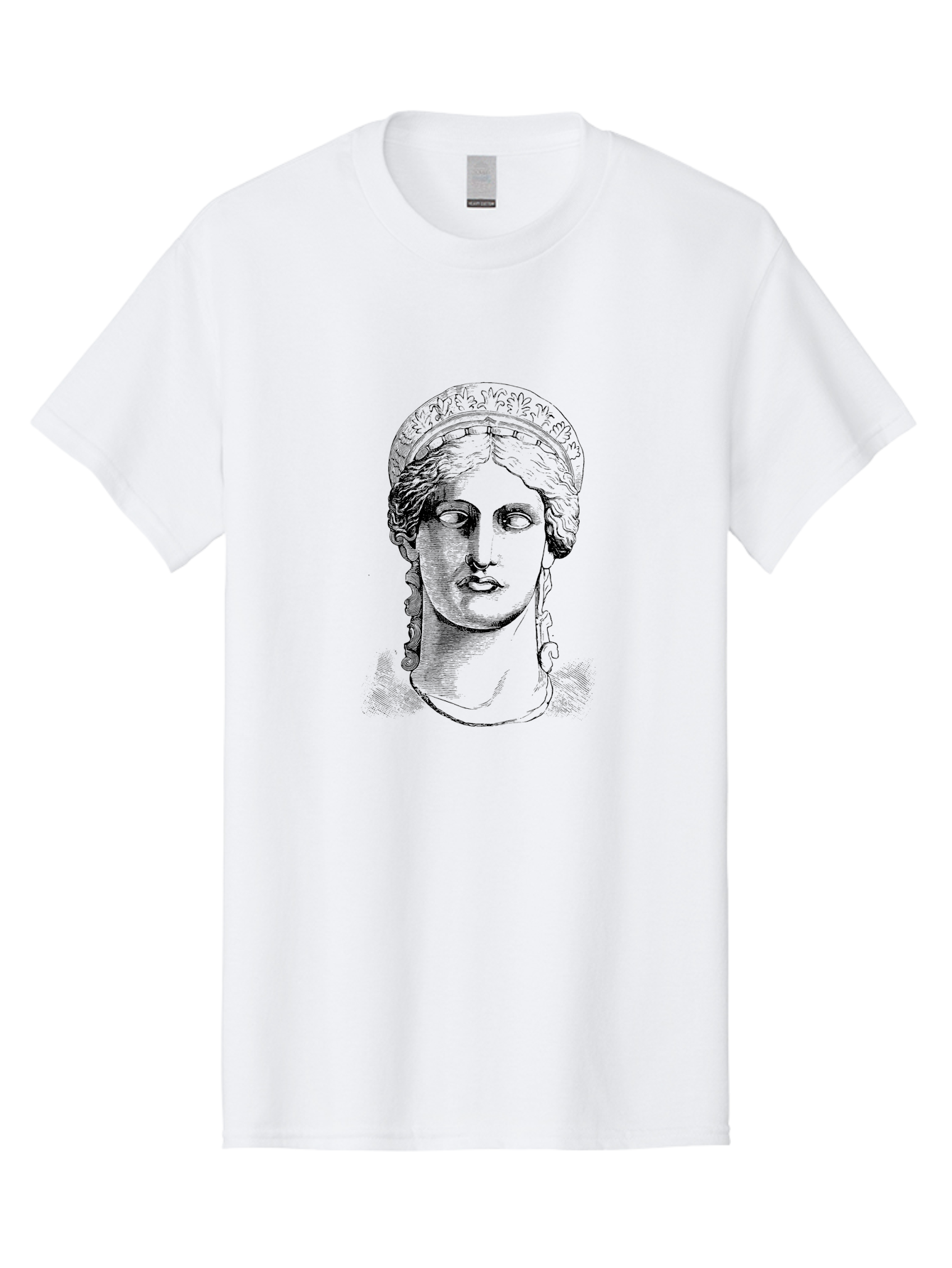 Woman-Portrait Men'S Graphic Tee, 100% Cotton, Comfortable Casual Summer Wear, Machine Washable, Classical Art, Ancient Greek Mythology, Marble Bust, Goddess Statue, Serene Face, Elegant Portrait, Intricate Details, Classical Beauty, - Aaa575