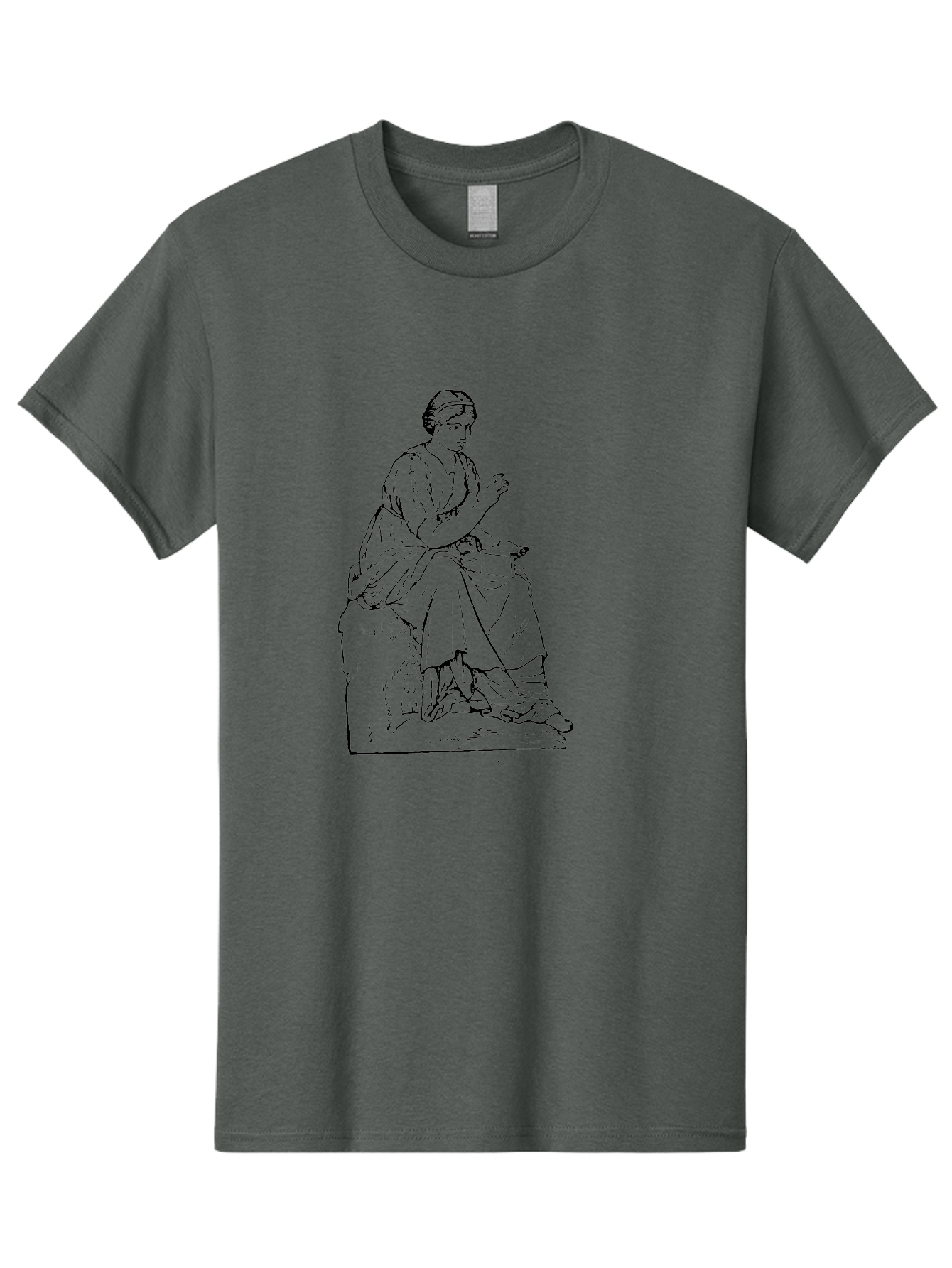 Woman-Sitting Men'S Graphic Tee, 100% Cotton, Comfortable Casual Summer Wear, Machine Washable, Classical Art, Woman Sitting On A Rock, Flowing Dress, Serene Atmosphere, Simple Elegance, Pencil Drawing Style, Female Figure, - Aaa576
