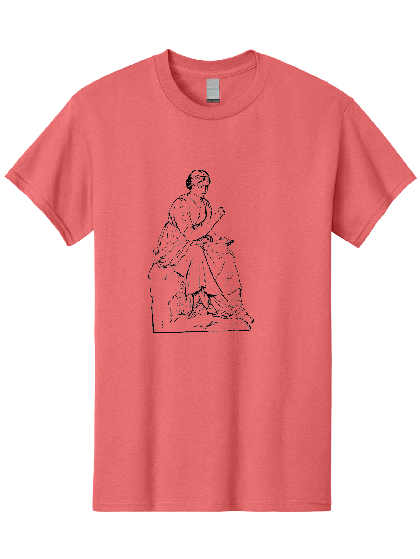 Woman-Sitting Men'S Graphic Tee, 100% Cotton, Comfortable Casual Summer Wear, Machine Washable, Classical Art, Woman Sitting On A Rock, Flowing Dress, Serene Atmosphere, Simple Elegance, Pencil Drawing Style, Female Figure, - Aaa576