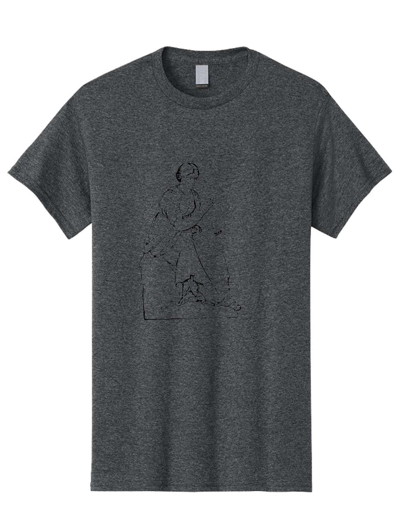 Woman-Sitting Men'S Graphic Tee, 100% Cotton, Comfortable Casual Summer Wear, Machine Washable, Classical Art, Woman Sitting On A Rock, Flowing Dress, Serene Atmosphere, Simple Elegance, Pencil Drawing Style, Female Figure, - Aaa576