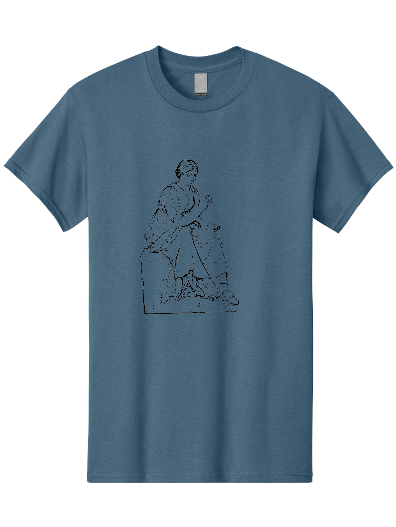 Woman-Sitting Men'S Graphic Tee, 100% Cotton, Comfortable Casual Summer Wear, Machine Washable, Classical Art, Woman Sitting On A Rock, Flowing Dress, Serene Atmosphere, Simple Elegance, Pencil Drawing Style, Female Figure, - Aaa576