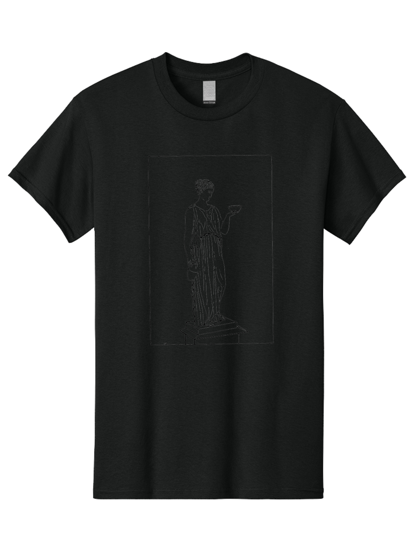 Woman-With-Bowl Men'S Graphic Tee, 100% Cotton, Comfortable Casual Summer Wear, Machine Washable, Classical Statue, Ancient Greek, Female Figure, Draped Clothing, Holding Bowl, Simple Illustration, Elegant Lines, Minimalist Art, - Aaa577