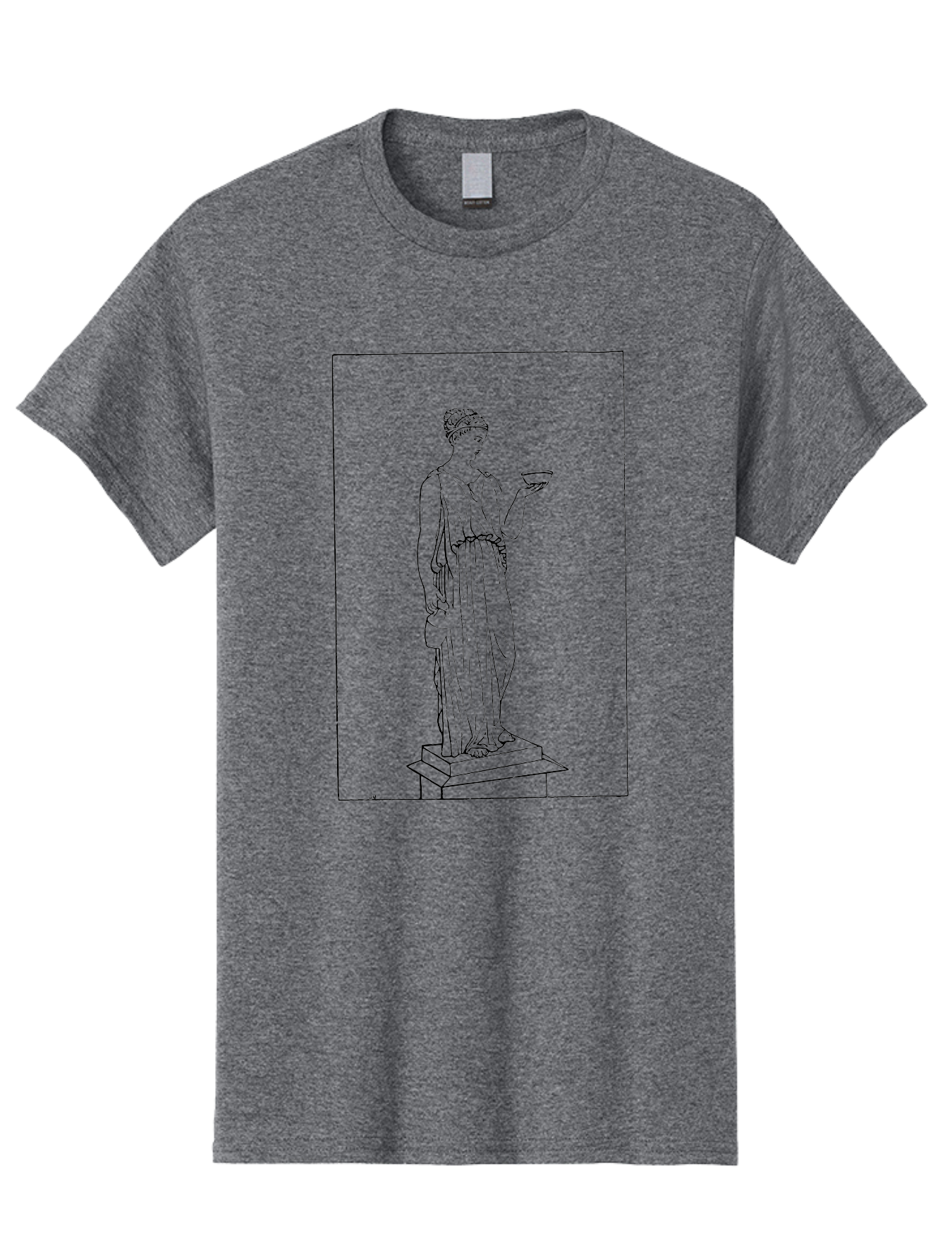 Woman-With-Bowl Men'S Graphic Tee, 100% Cotton, Comfortable Casual Summer Wear, Machine Washable, Classical Statue, Ancient Greek, Female Figure, Draped Clothing, Holding Bowl, Simple Illustration, Elegant Lines, Minimalist Art, - Aaa577