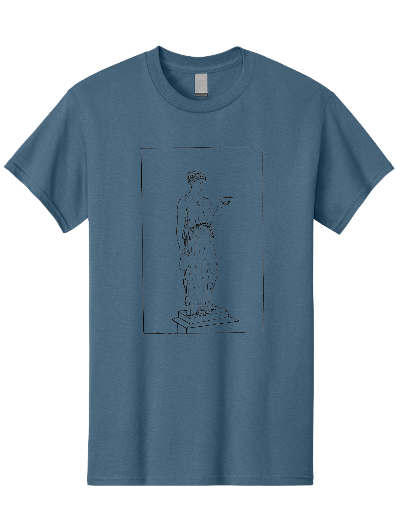 Woman-With-Bowl Men'S Graphic Tee, 100% Cotton, Comfortable Casual Summer Wear, Machine Washable, Classical Statue, Ancient Greek, Female Figure, Draped Clothing, Holding Bowl, Simple Illustration, Elegant Lines, Minimalist Art, - Aaa577